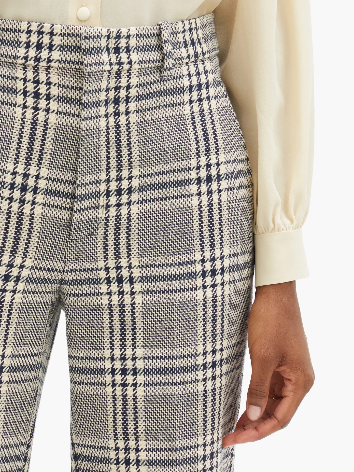 Checked wool-blend straight-leg trousers - 3