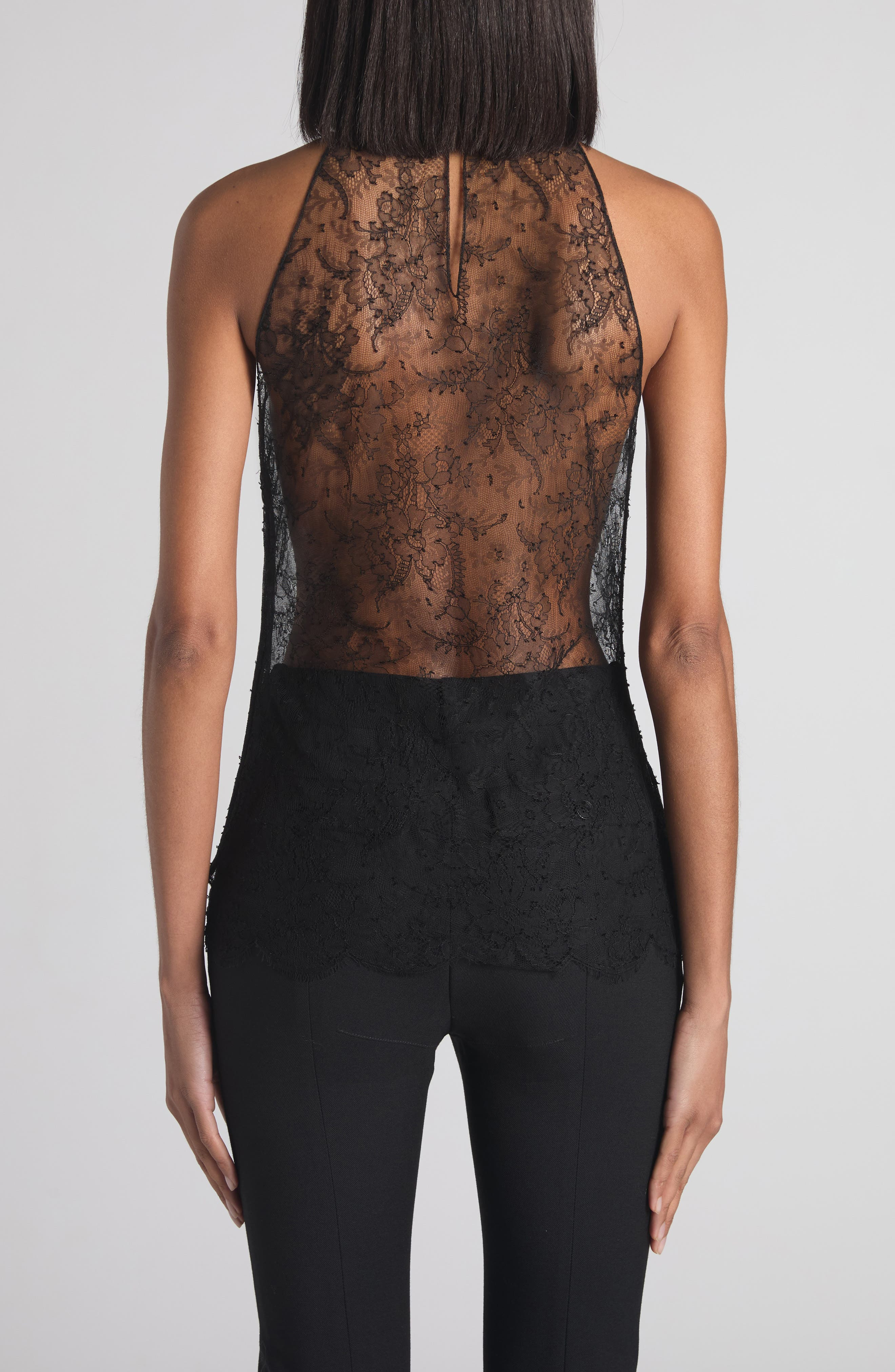 McQueen Sleeveless Sheer Floral Lace Top in Black at Nordstrom - 3