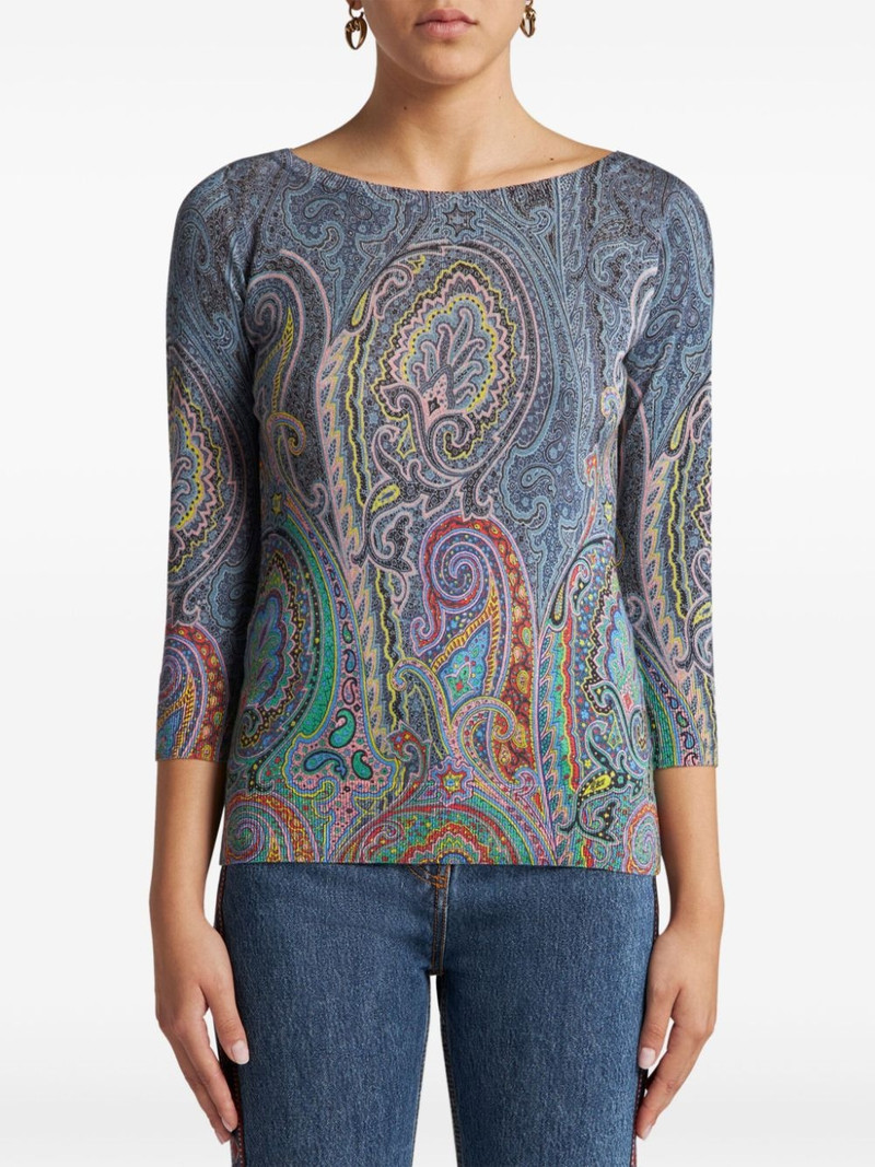 Etro paisley-print fine-knit sweater outlook