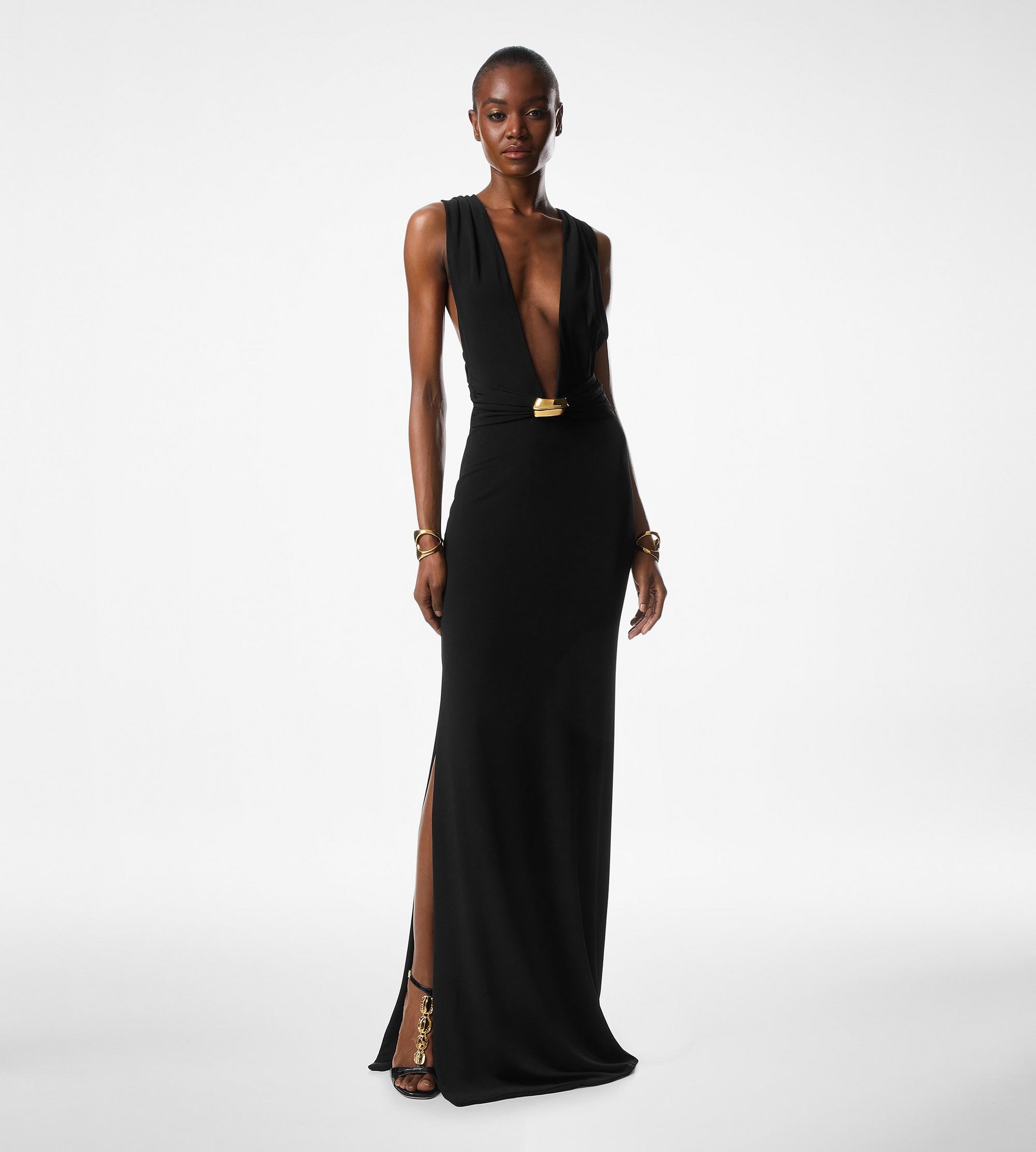 PLUNGING V-NECK JERSEY EVENING DRESS - 3