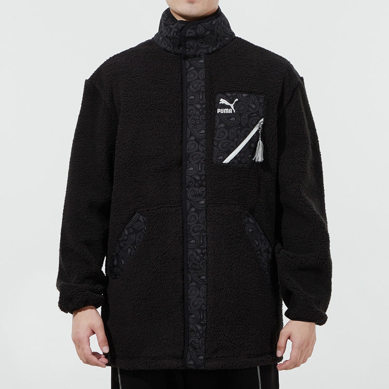 PUMA Unisex Paisley Imitation Lamb Wool Stand-up Collar Jacket Black 534984-01 - 3