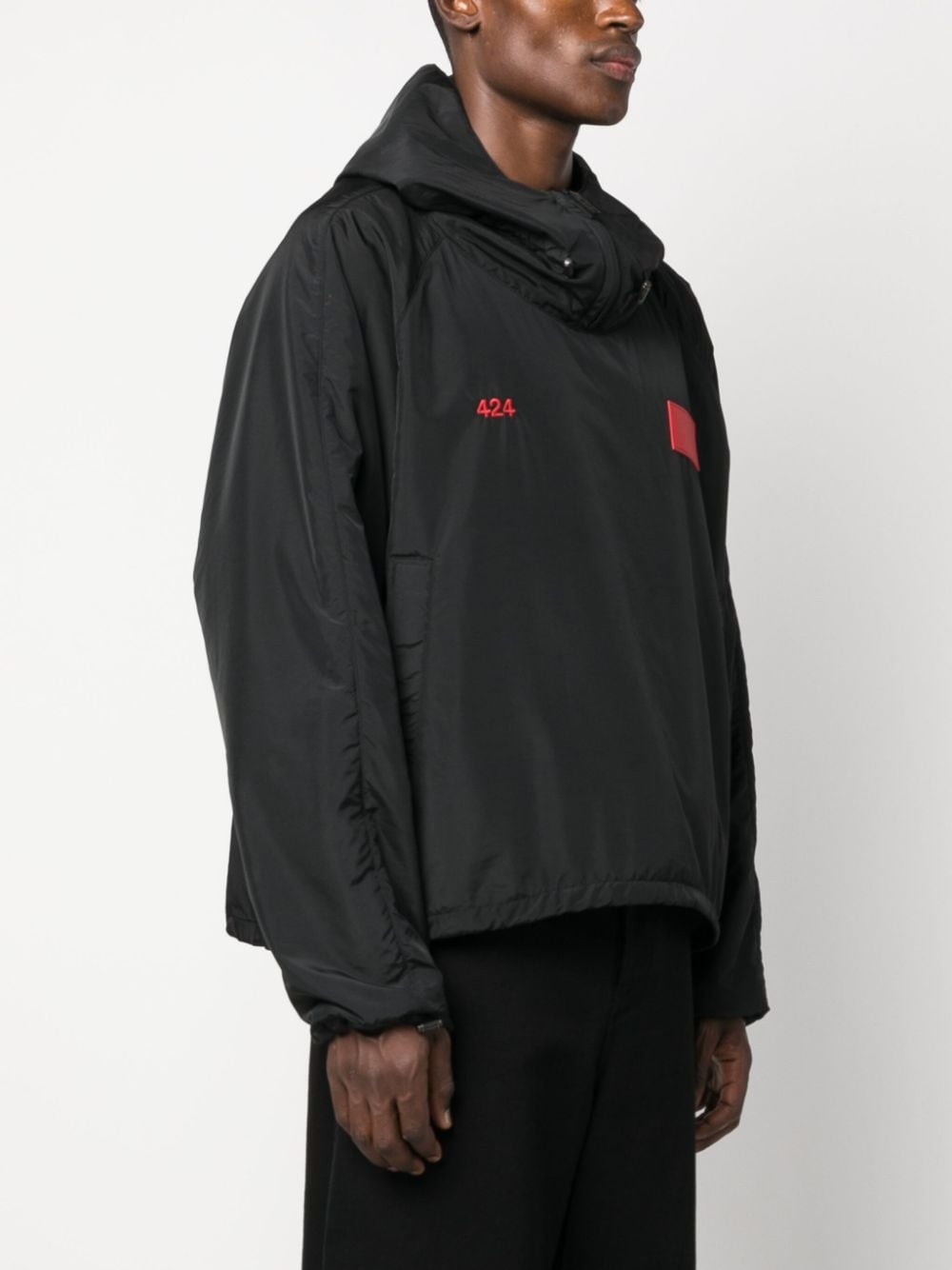 logo-patch drawstring hooded jacket - 3