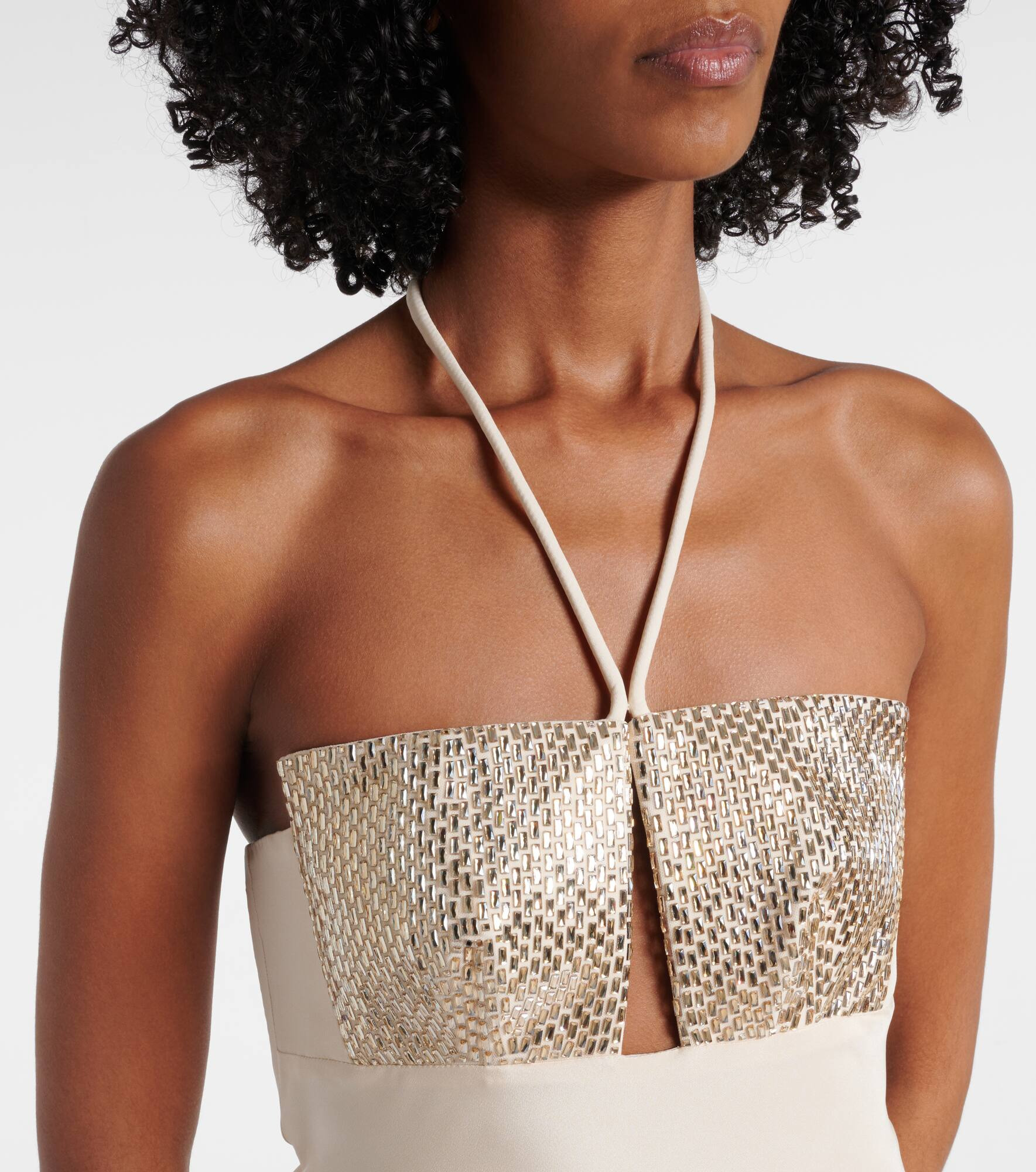 Embellished halterneck silk gown - 4