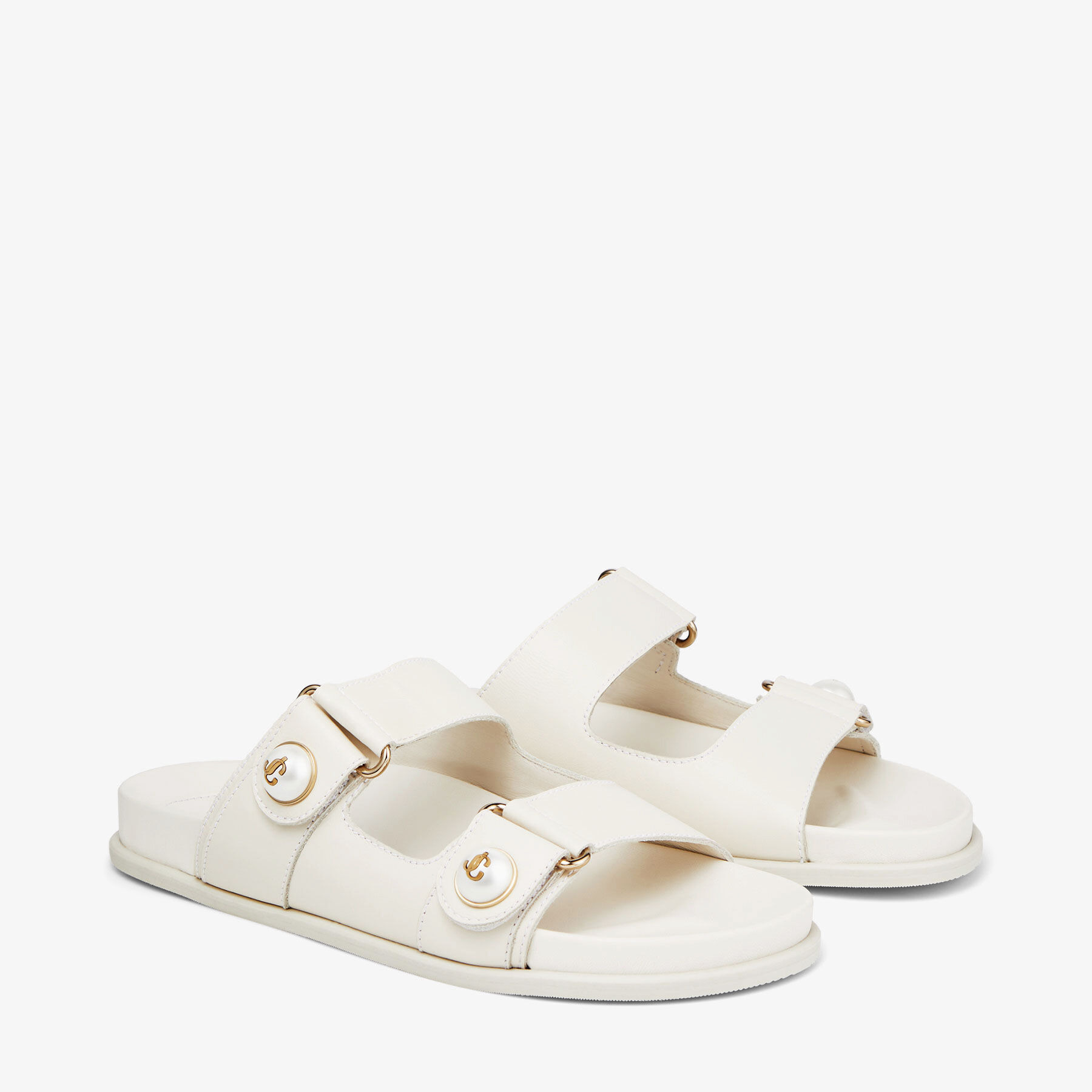 Fayence Sandal
Latte Leather Flat Sandals with Pearl Embellishment - 2