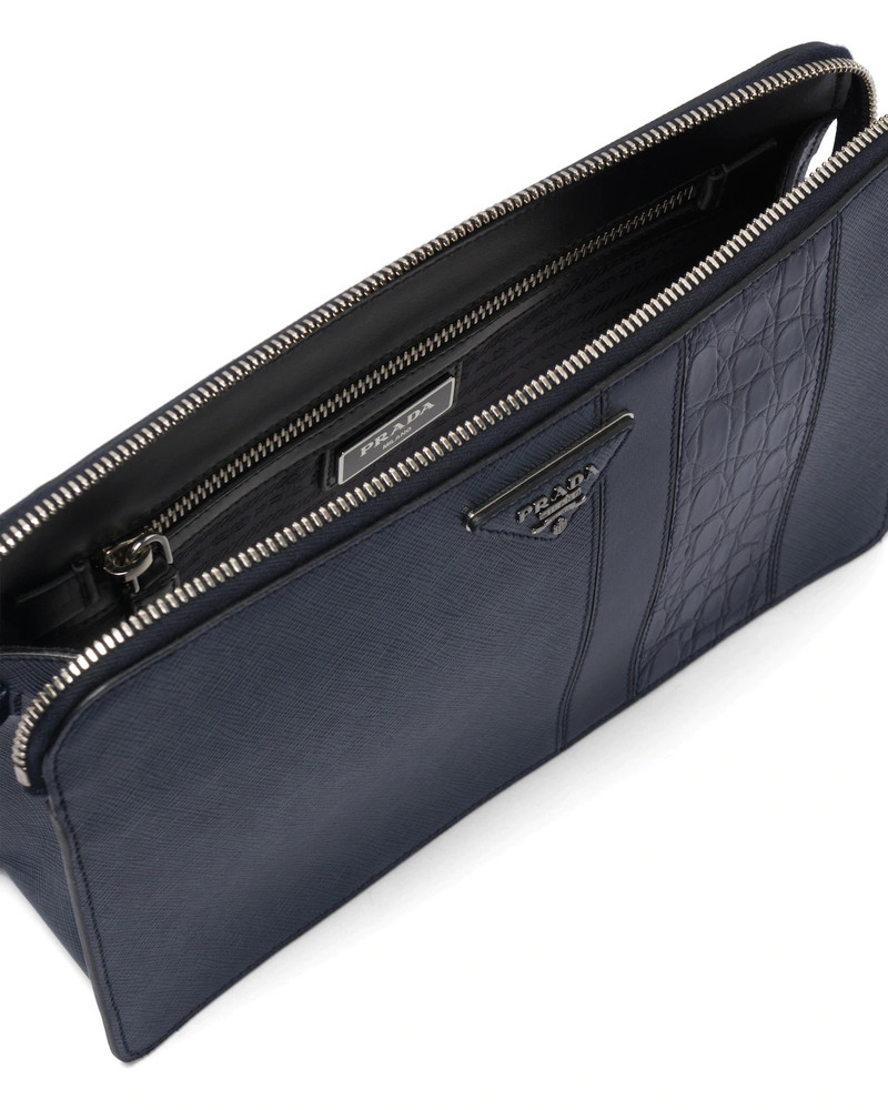 Saffiano and Crocodile Leather Clutch 5