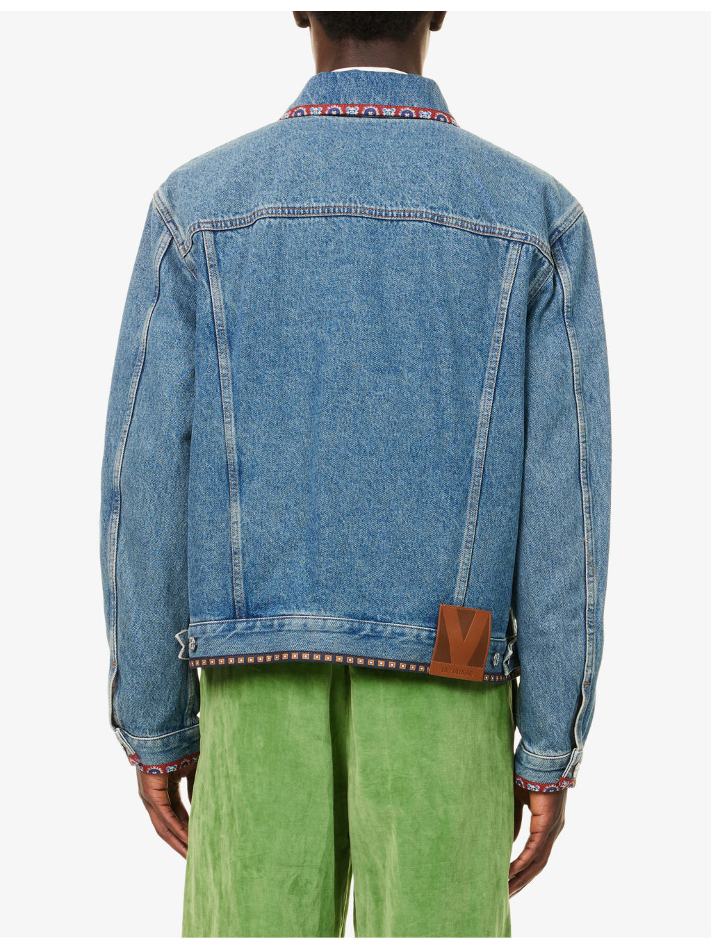 Beaded-Embellishment Printed-Trims Denim Jacket - 4