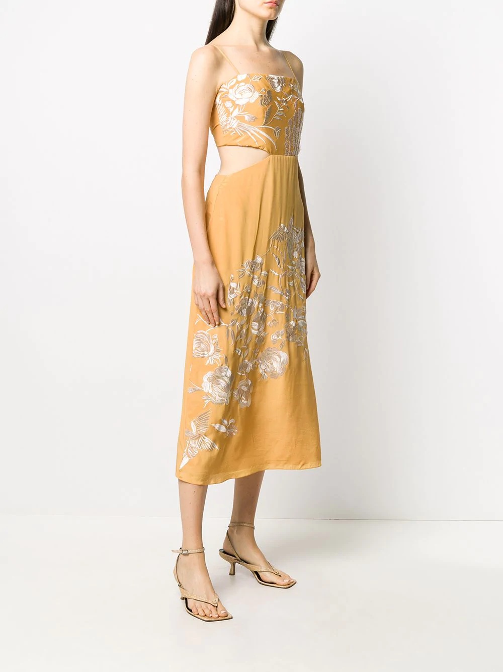 floral-embroidered cut-out midi dress - 3