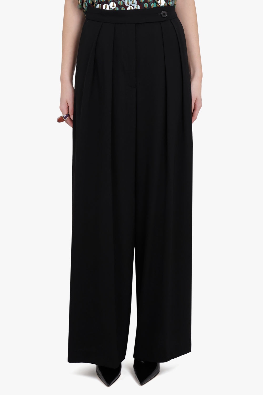 WIDE LEG PLEAT TAILORED PANT | BLACK - 3