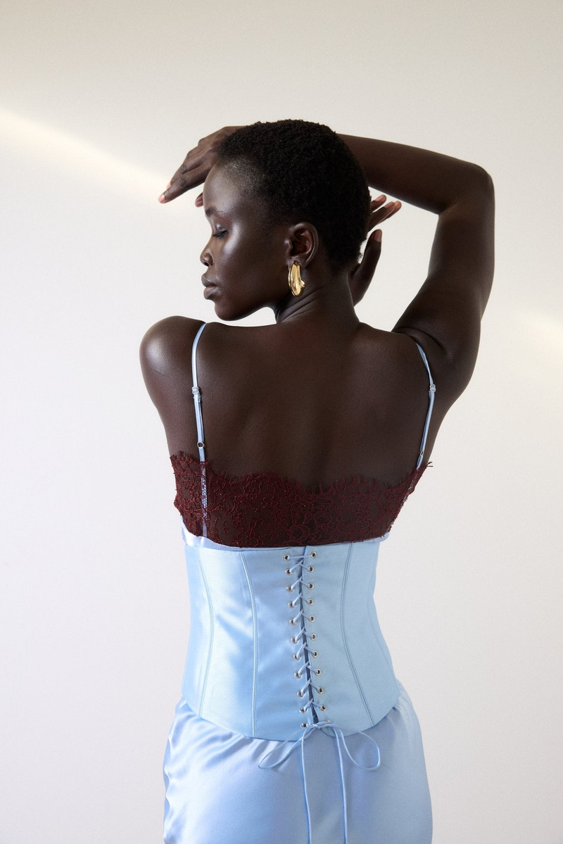 De La Vali CLEODORA MAXI DRESS IN SKY SILK SATIN outlook