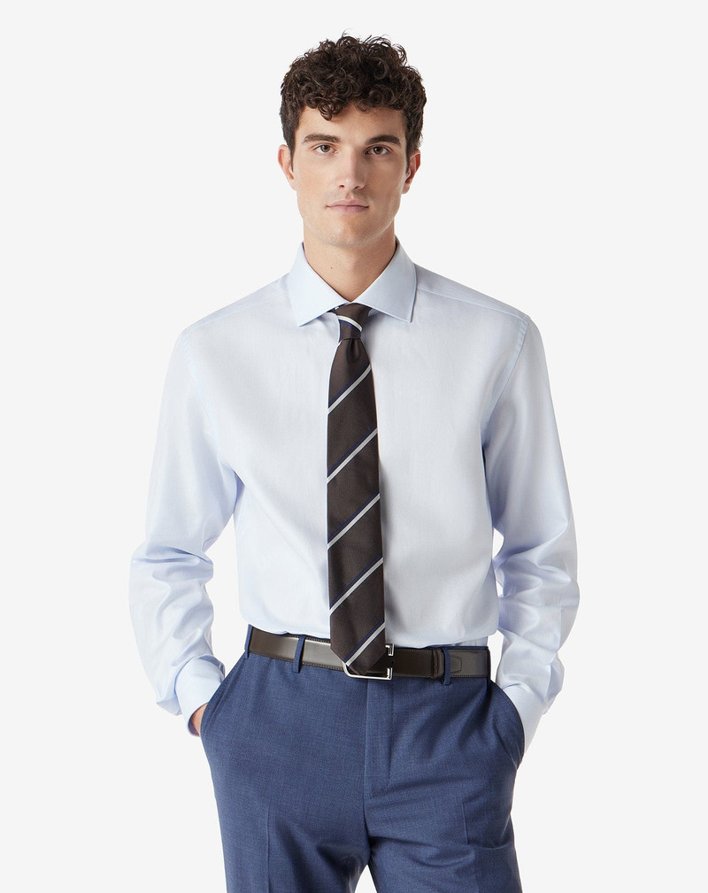 CORNELIANI Light Blue textured cotton shirt with herringbone pattern outlook