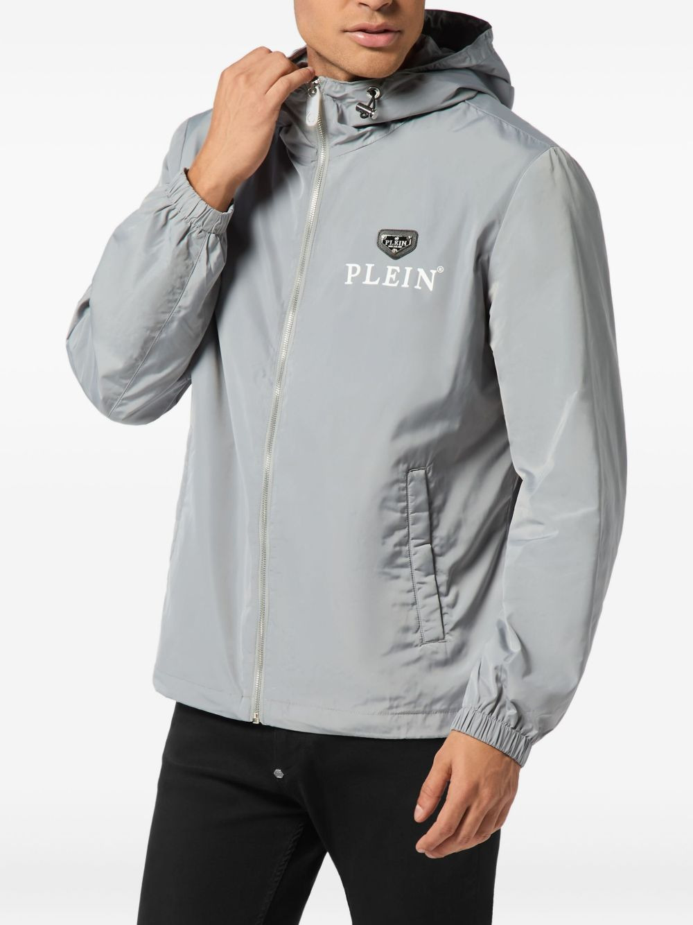 logo-plaque hooded jacket - 3