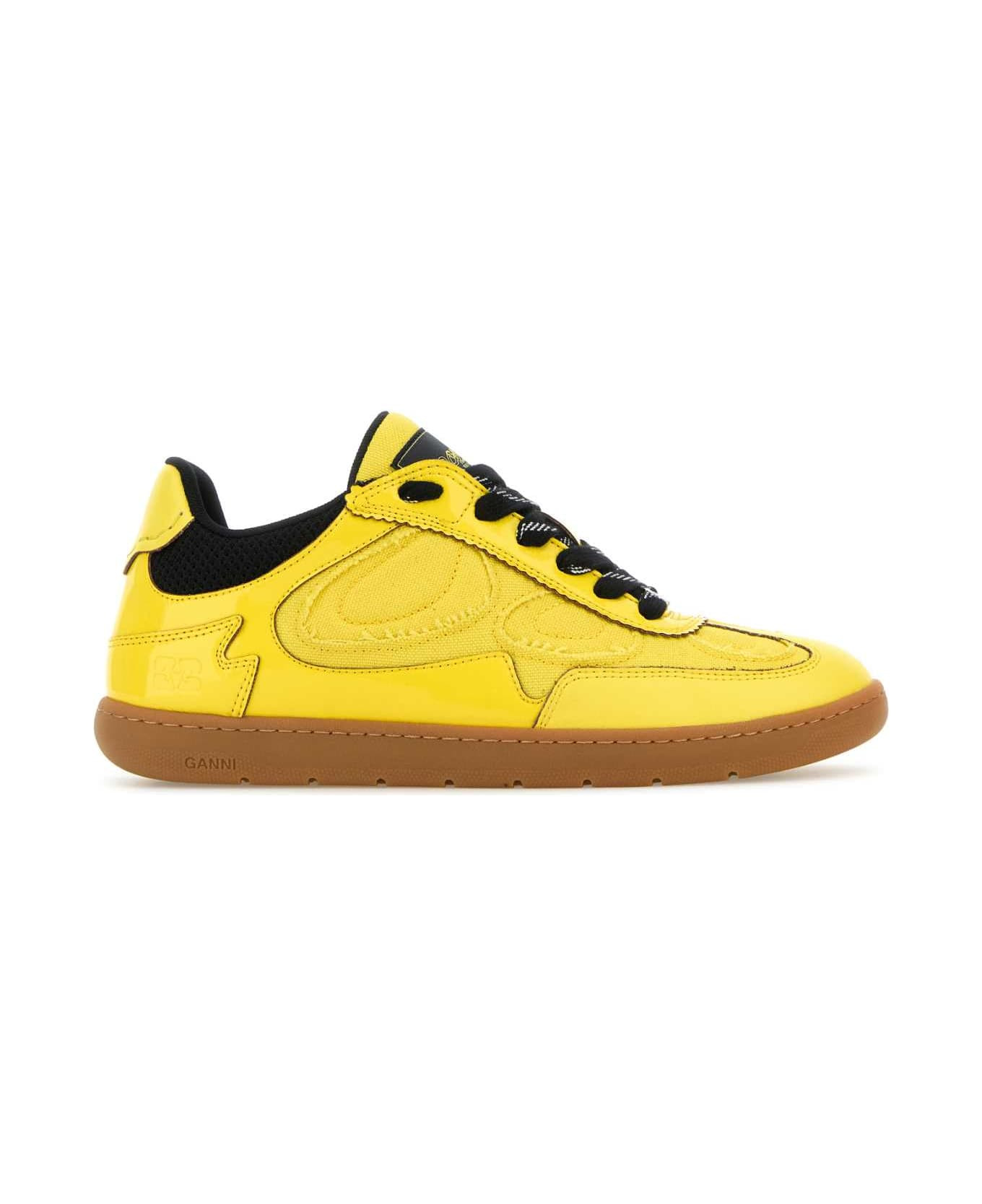 Yellow Synthetic Leather And Fabric Sneakers - 1