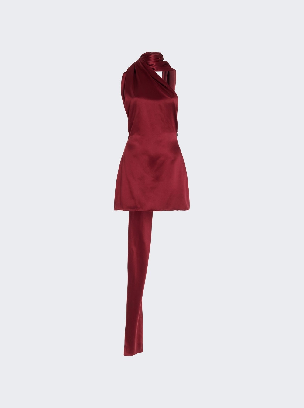 Scarf-detailed One-shoulder Silk Mini Dress Oxblood - 1