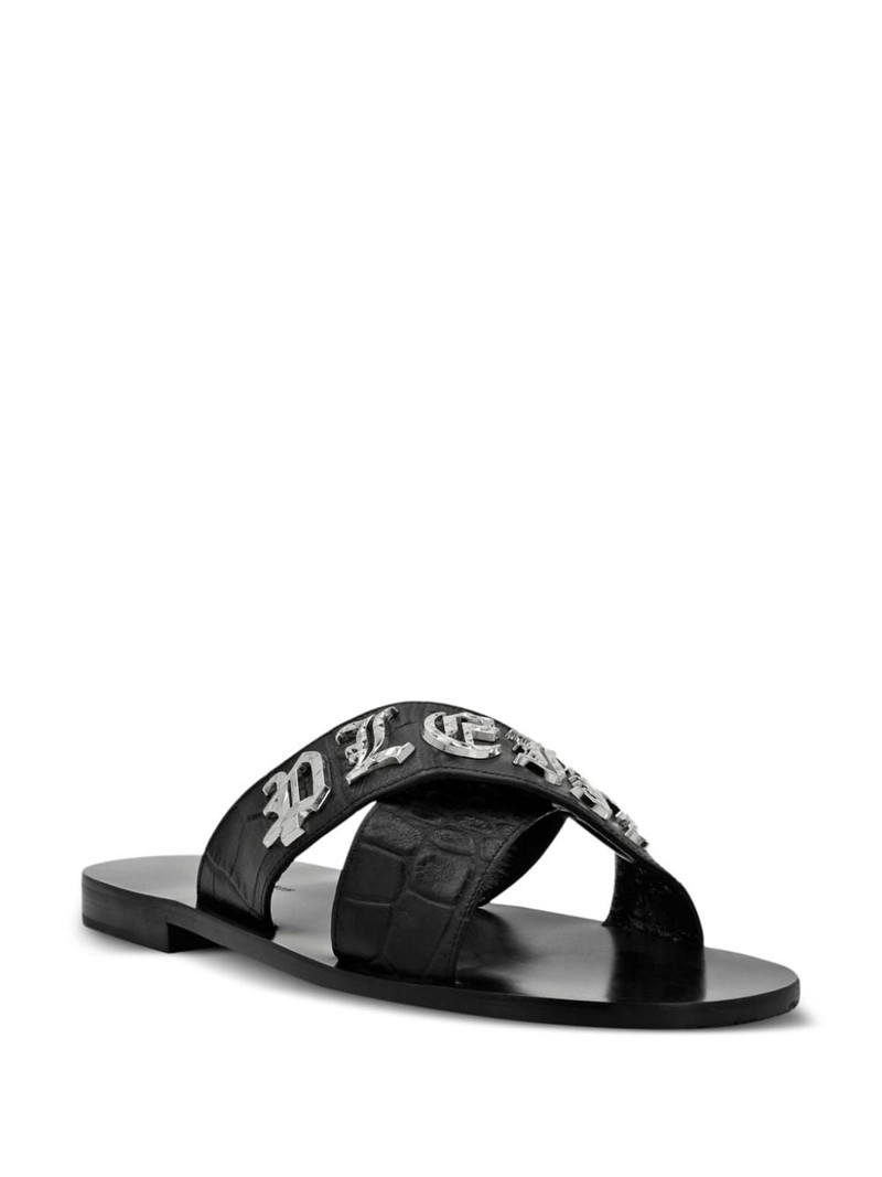 PHILIPP PLEIN logo-plaque leather sandals outlook