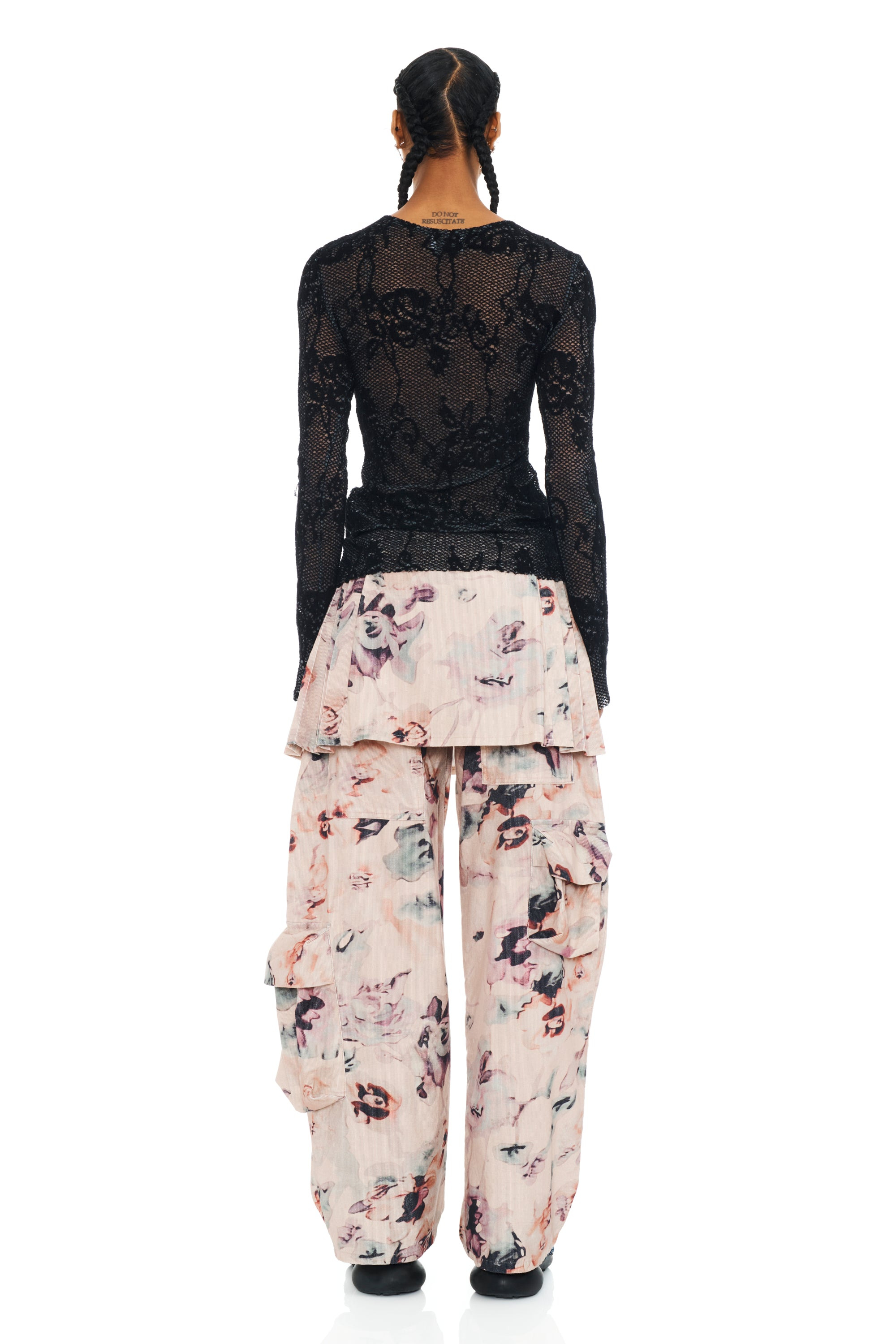 BLACK KNIT LACE CARDIO CREW SWEATER - 4