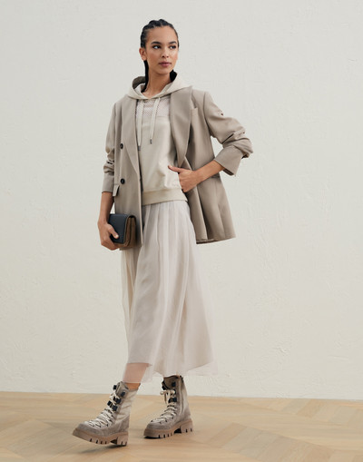 Brunello Cucinelli Crispy silk pleated midi skirt with shiny waistband outlook