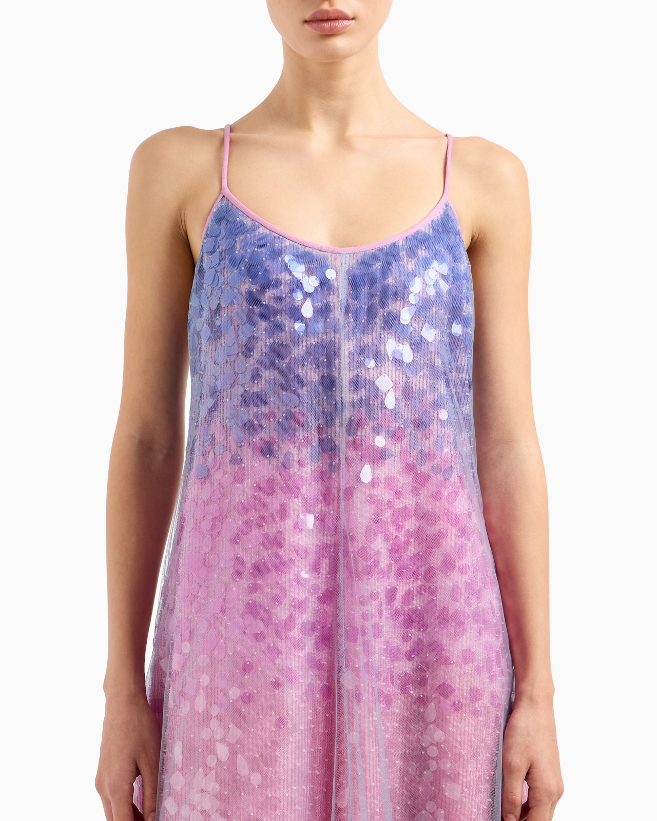 Silk organza dress with gradient shade motif and all-over bead and sequin embroidery - 6