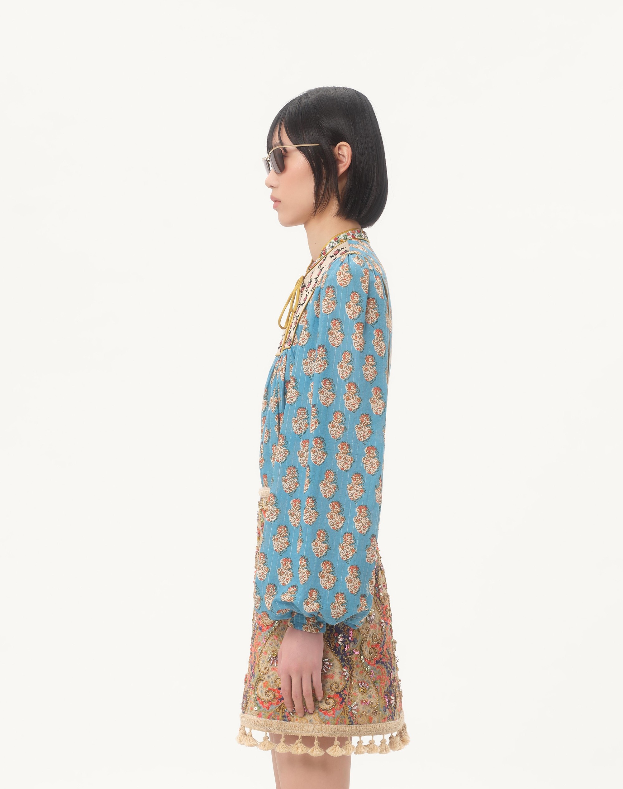 COTTON AND LUREX TOP WITH EMBROIDERED PETALES D'AMOUR PRINT - 6