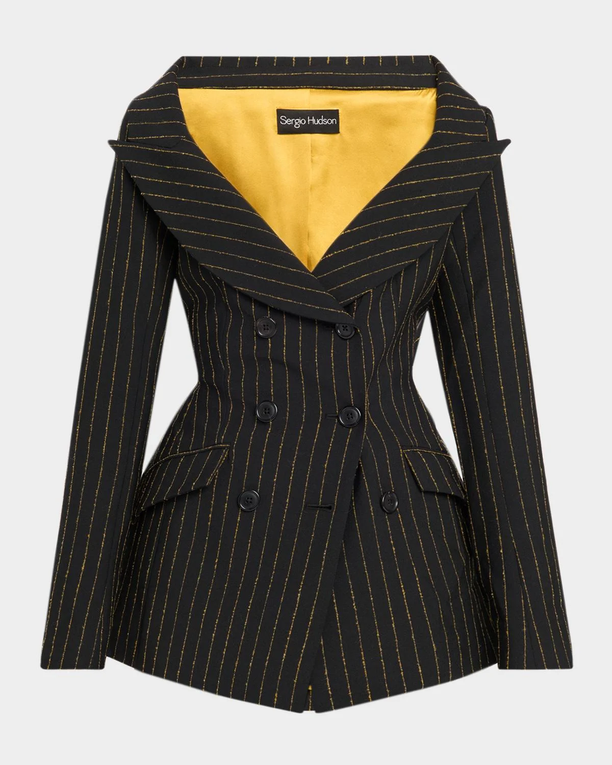 Pinstriped Double-Breasted Blazer - 1