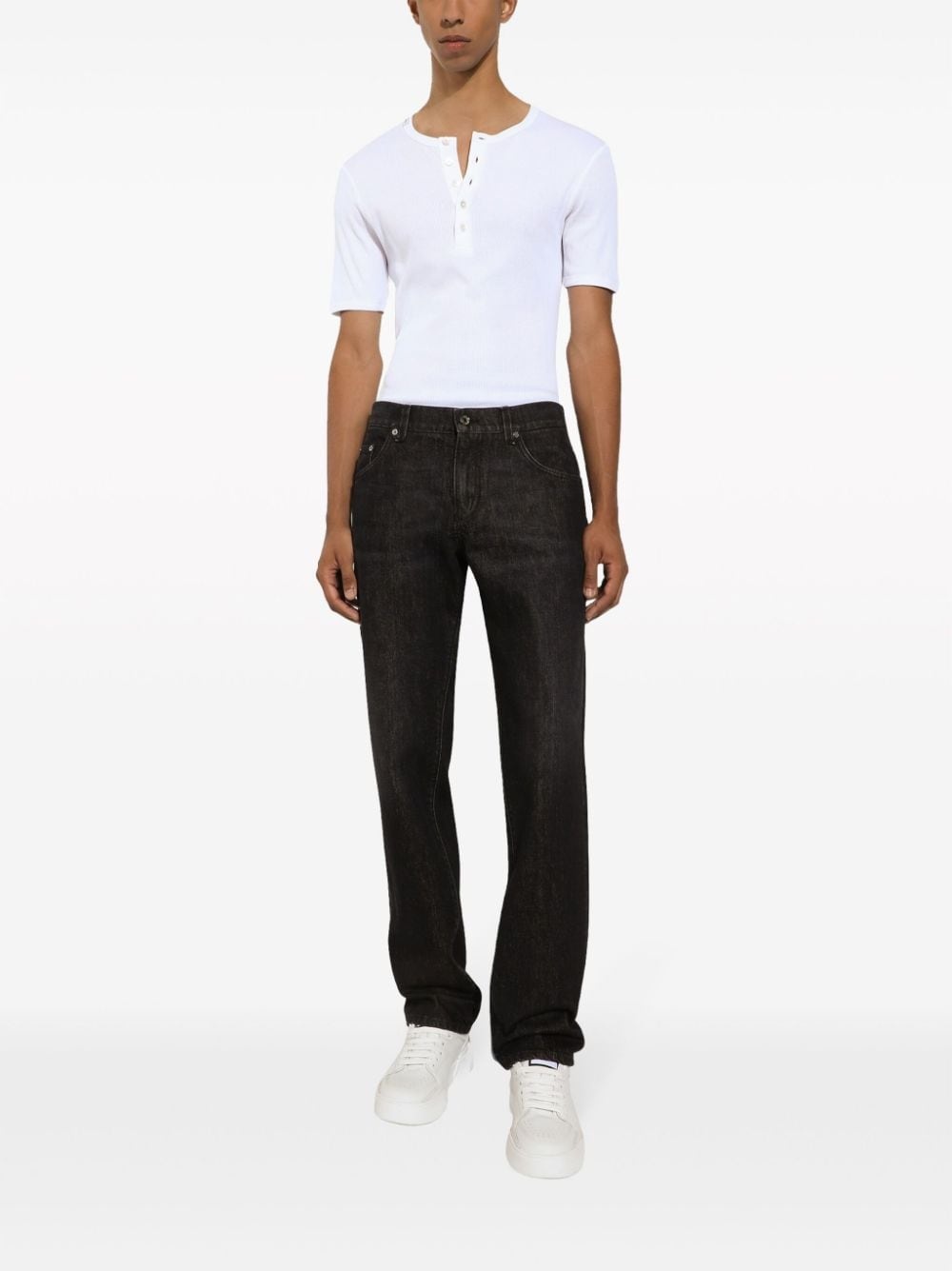 logo-appliquÃ© long-length tapered jeans - 2
