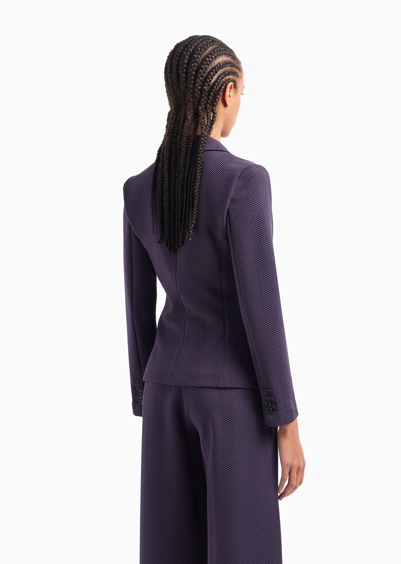Jersey double-breasted jacket with embossed jacquard chevron motif - 3