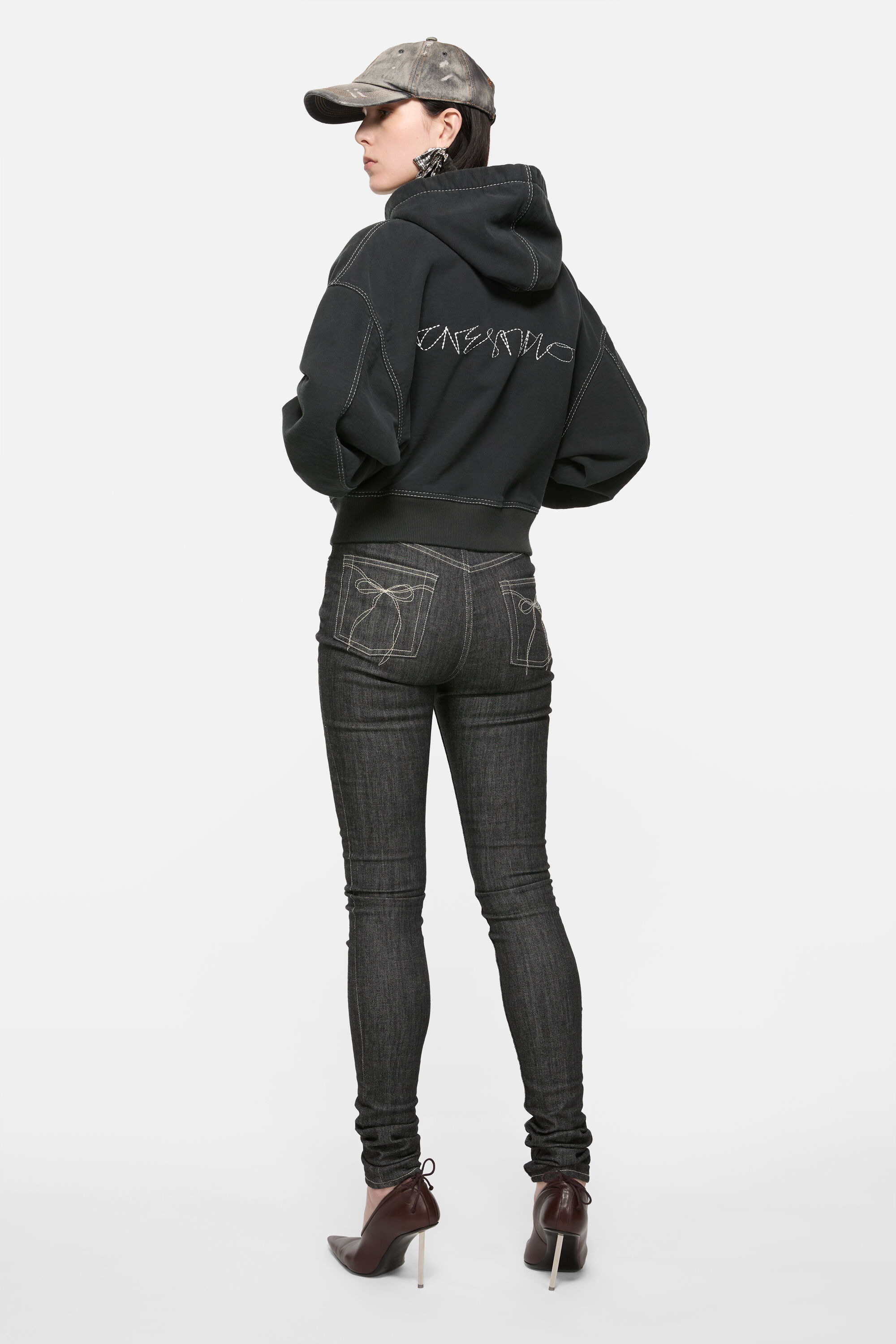 Hooded zip-up sweater - Faded black - 4