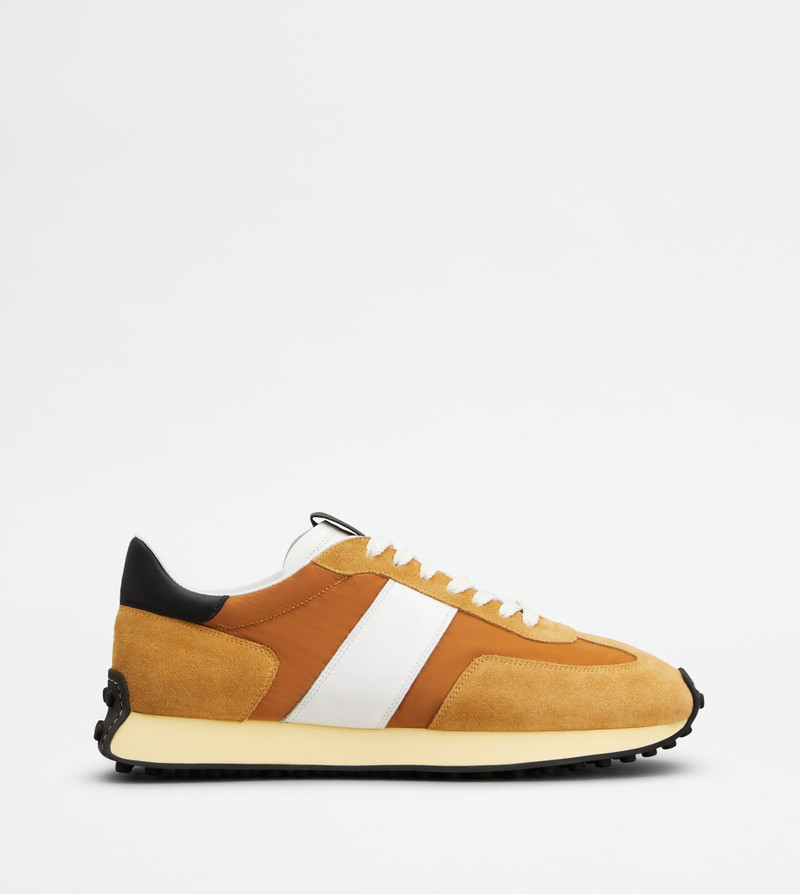 T VINTAGE SNEAKERS IN SUEDE AND TECHNICAL FABRIC - ORANGE, WHITE, BLACK 1