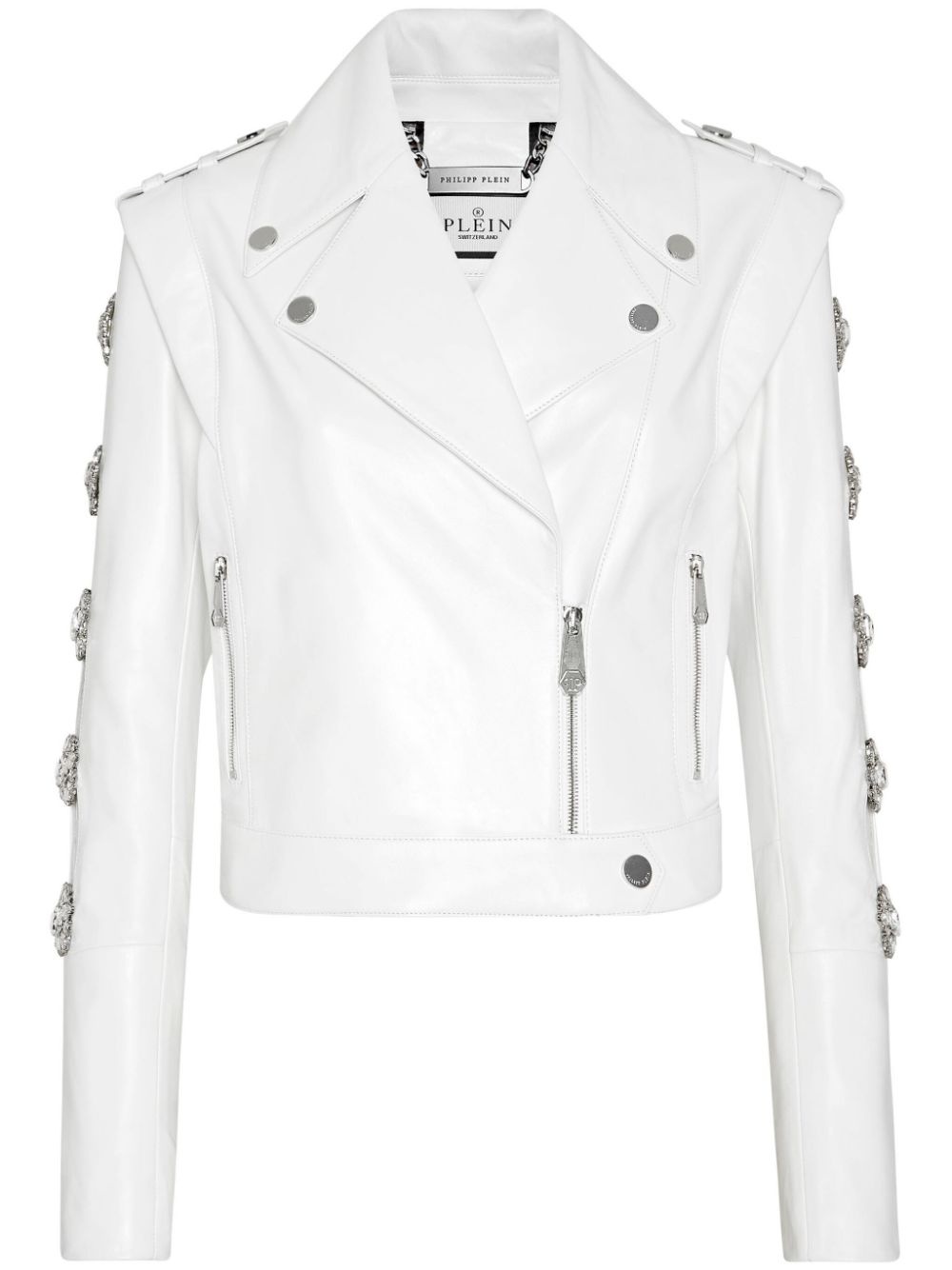 crystal-embellished biker jacket - 1