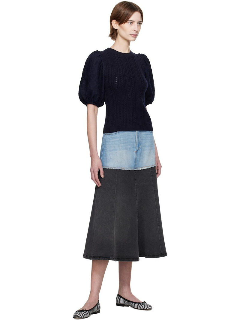 Sea Blue & Black Elle Denim Midi Skirt outlook