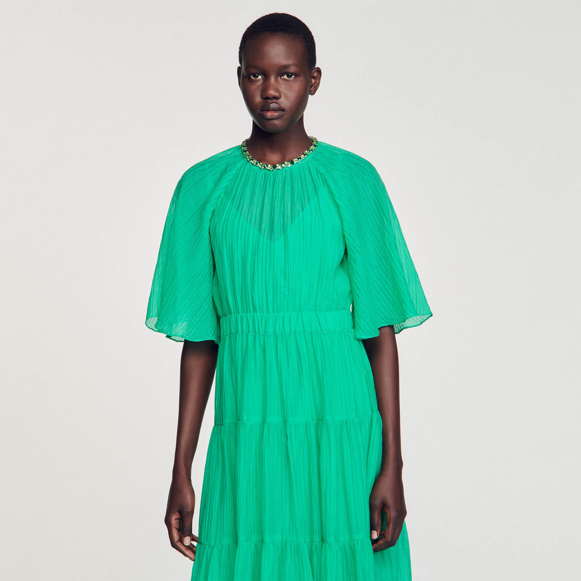 MIDI DRESS WITH RHINESTONE NECK - 5