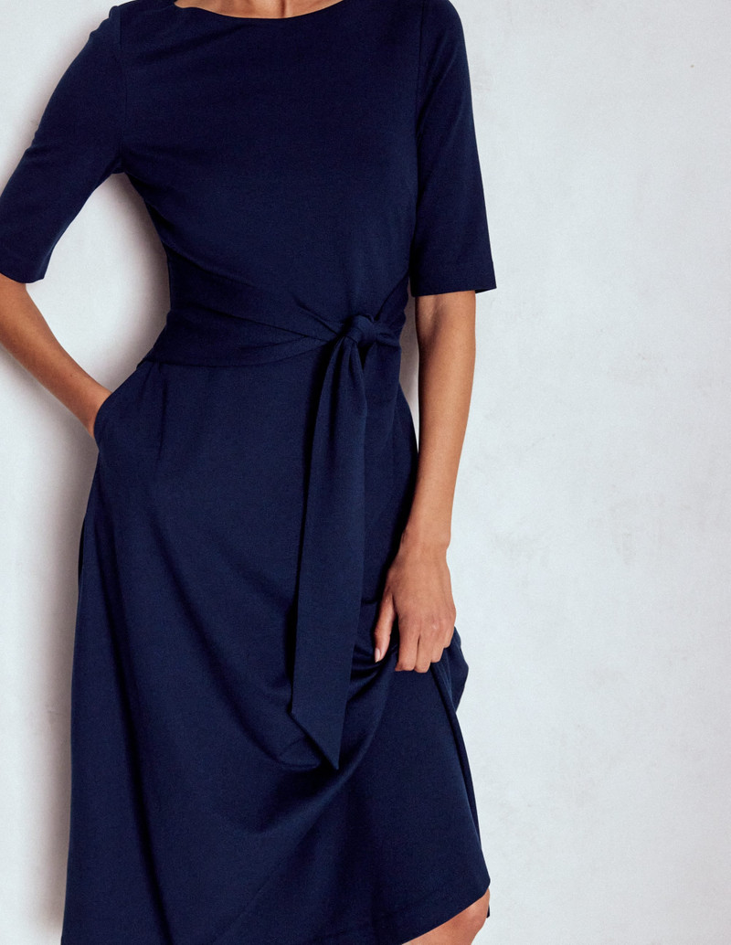 Mathilde Tie Waist Ponte Dress-Navy 3
