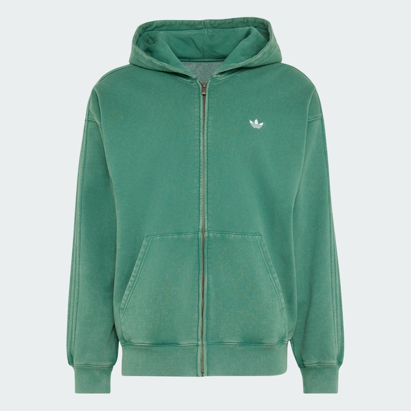 TREFOIL ESSENTIALS WASHED FULL ZIP LOOSE HOODIE 1