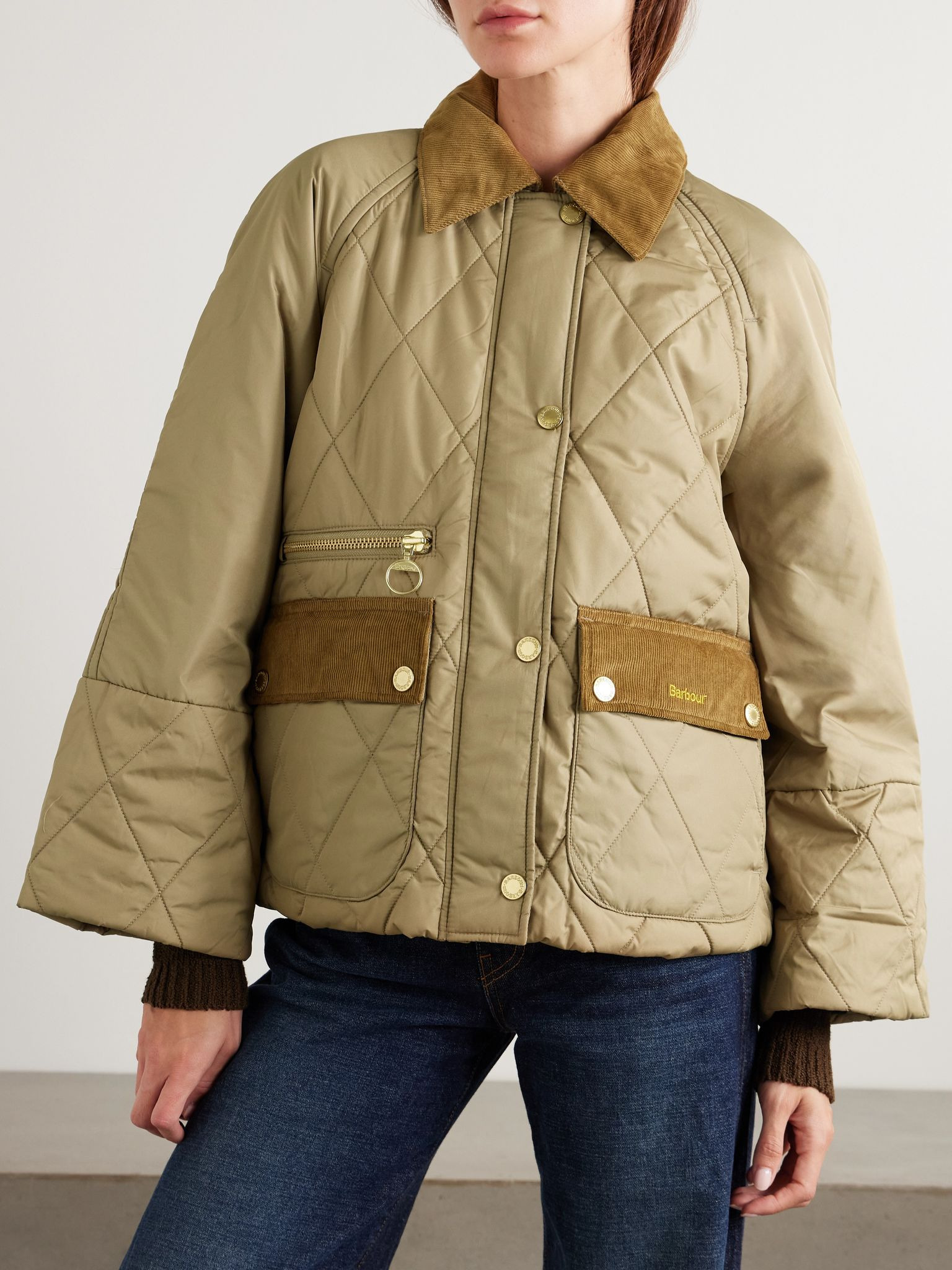 Martha cropped corduroy-trimmed quilted shell jacket Brown - 3