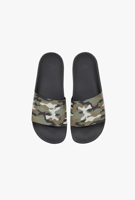 Calfskin Calypso sandals with khaki camouflage print and debossed tone-on-tone Balmain logo - 4