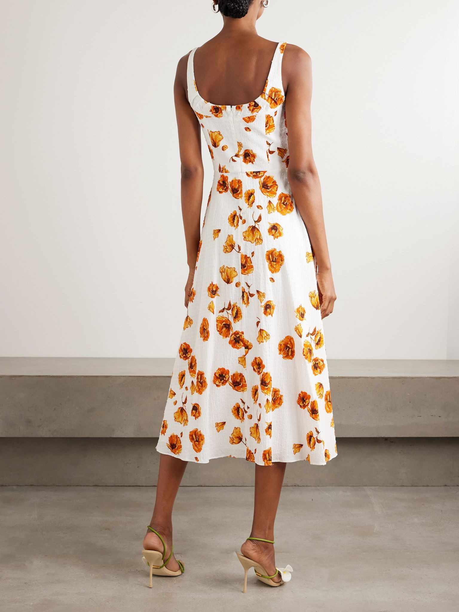Verena floral-print Swiss-dot cotton-blend midi dress Cream - 3