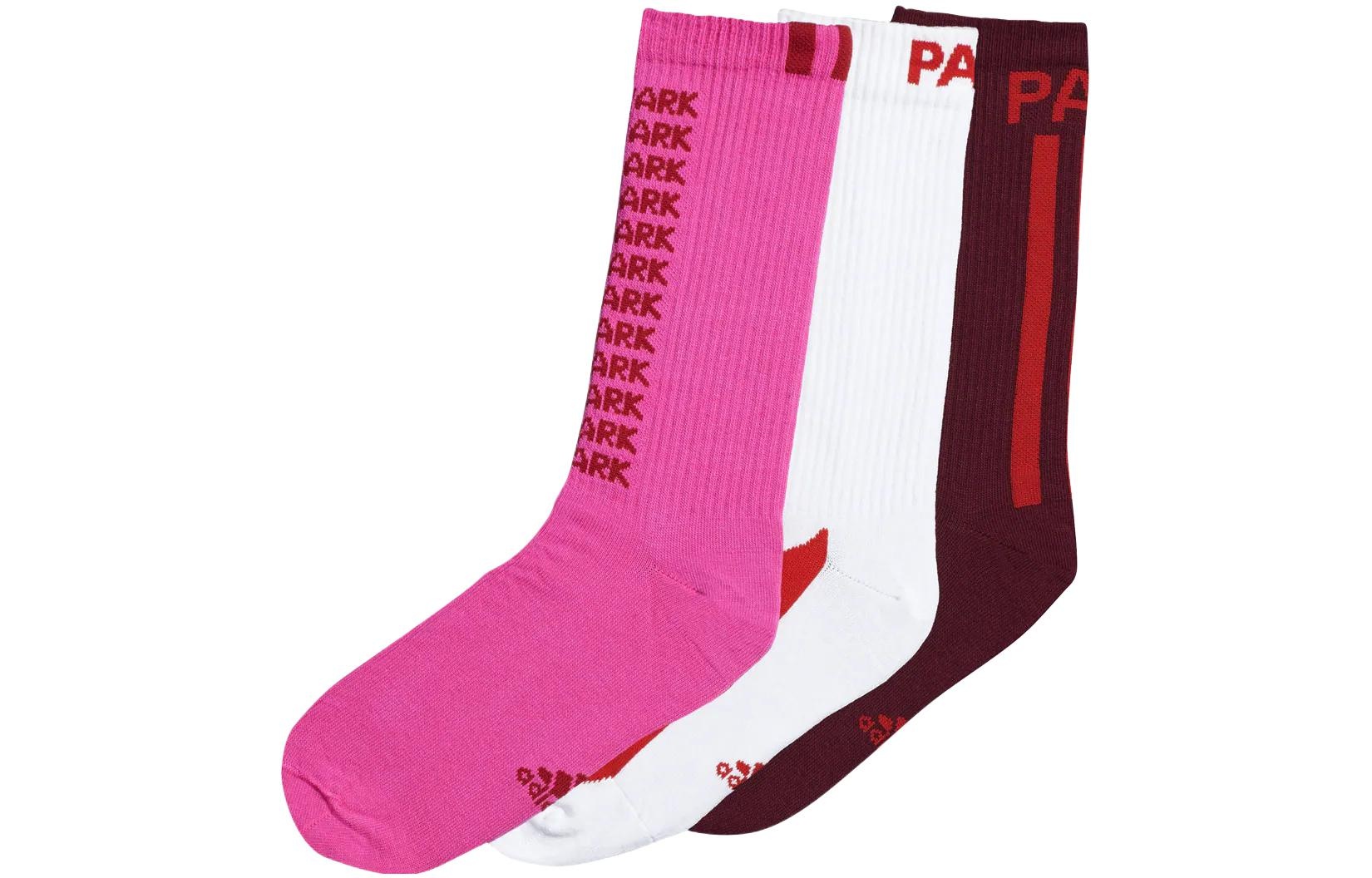 adidas Contrasting Colors Logo Jacquard Socks Couple Style 3 Pairs Pink / White / Red Brown HI3856 - 2