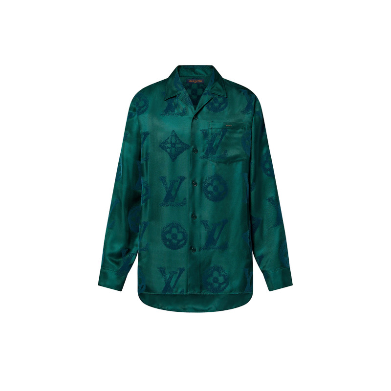 Monogram Flocked Silk Long-Sleeved Shirt 1