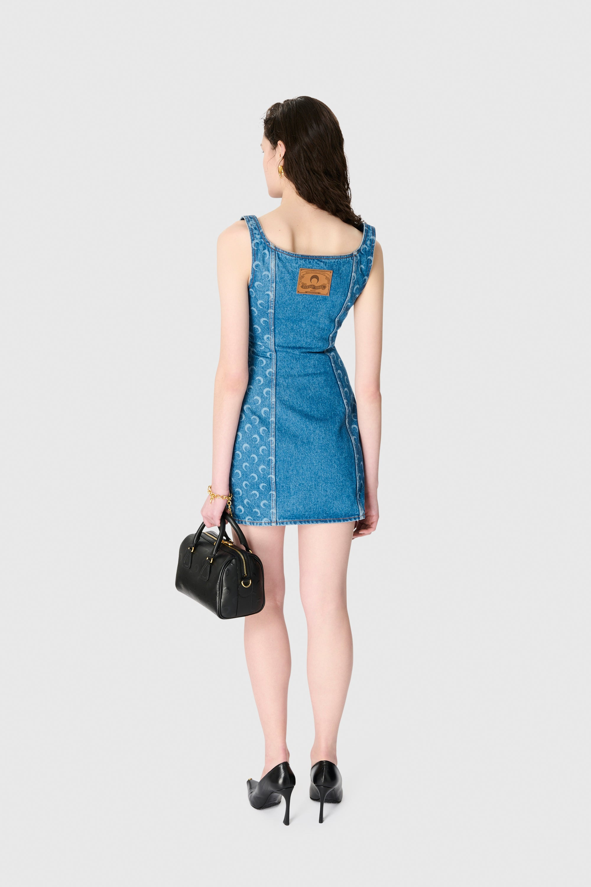 Moon Laser Blue Wash Denim Sleeveless Mini Dress - 4