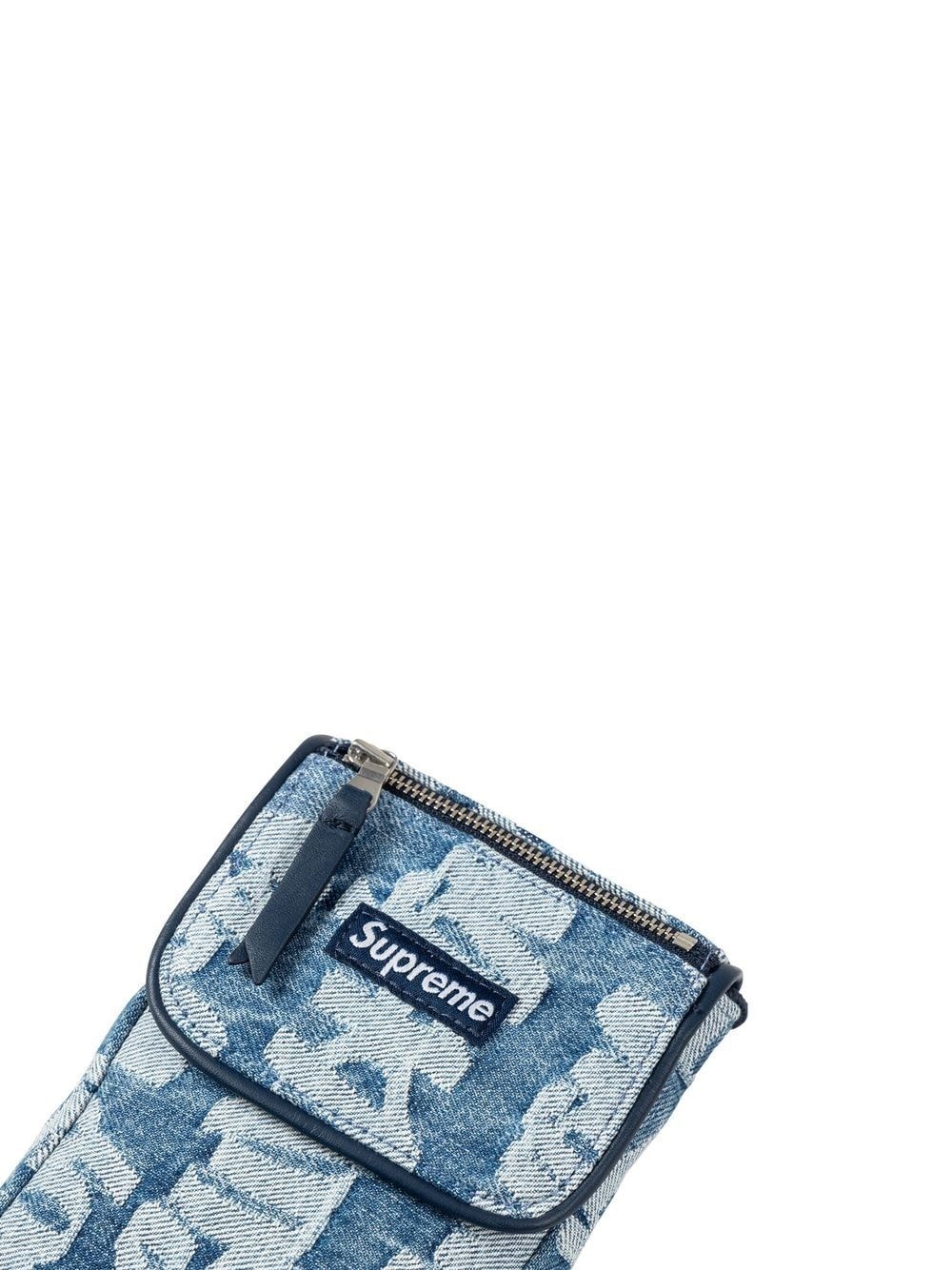 logo-jacquard denim neck pouch - 3