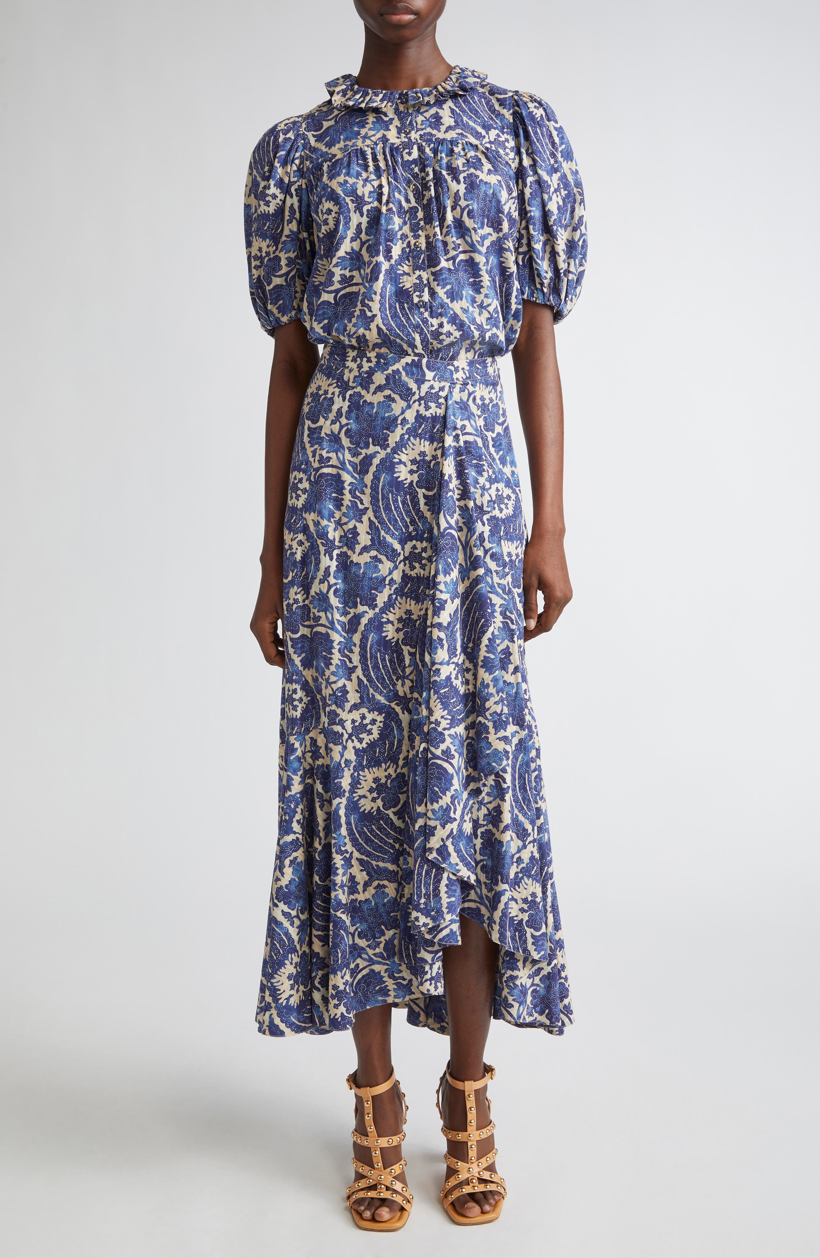 Ulla Johnson Sabina Cascasde Ruffle Cotton Blend Skirt in Ocean at Nordstrom - 2