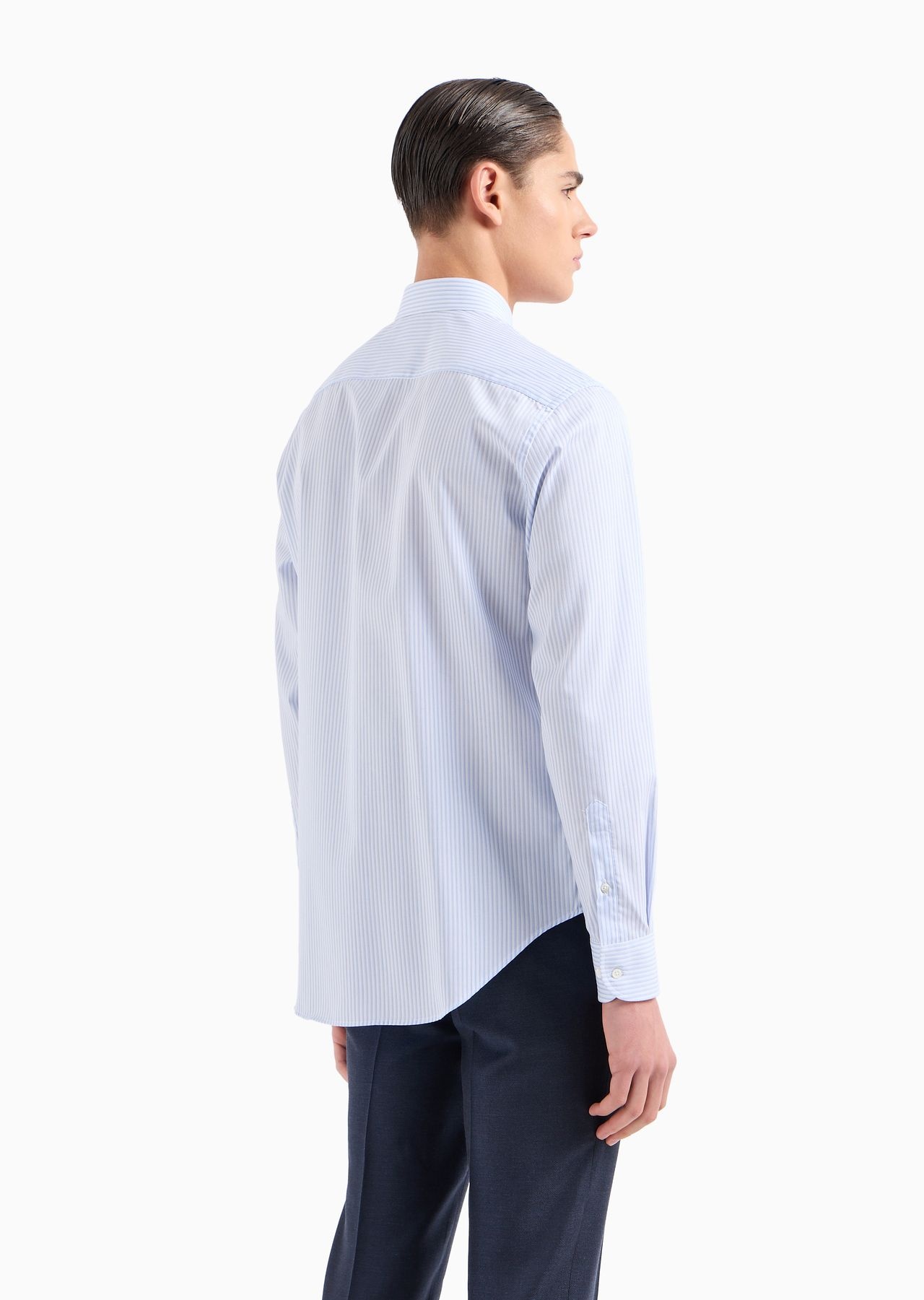Striped cotton armure shirt with classic collar - 3