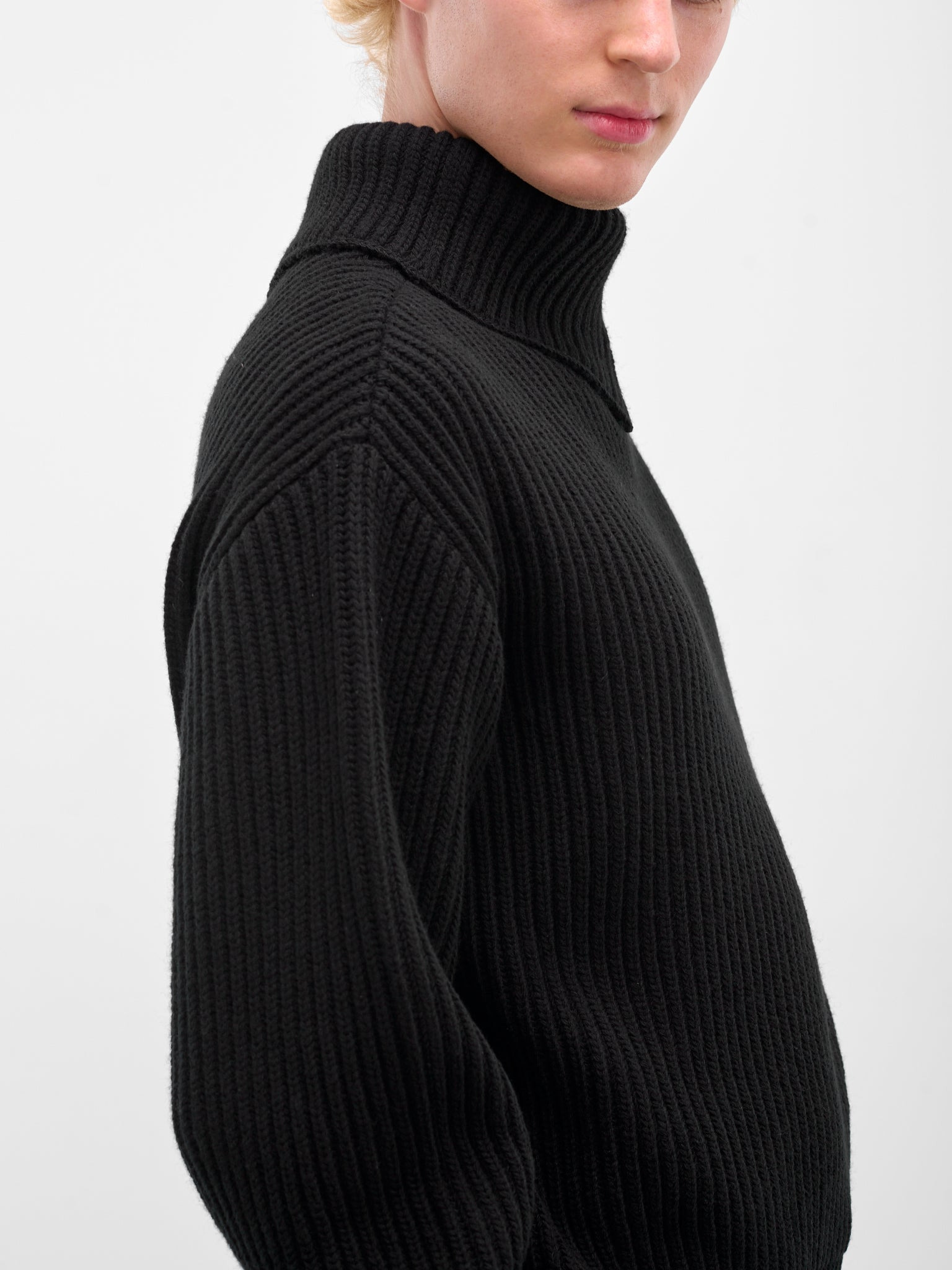 Black Turtleneck Collar Rib-Knit Sweater - 5
