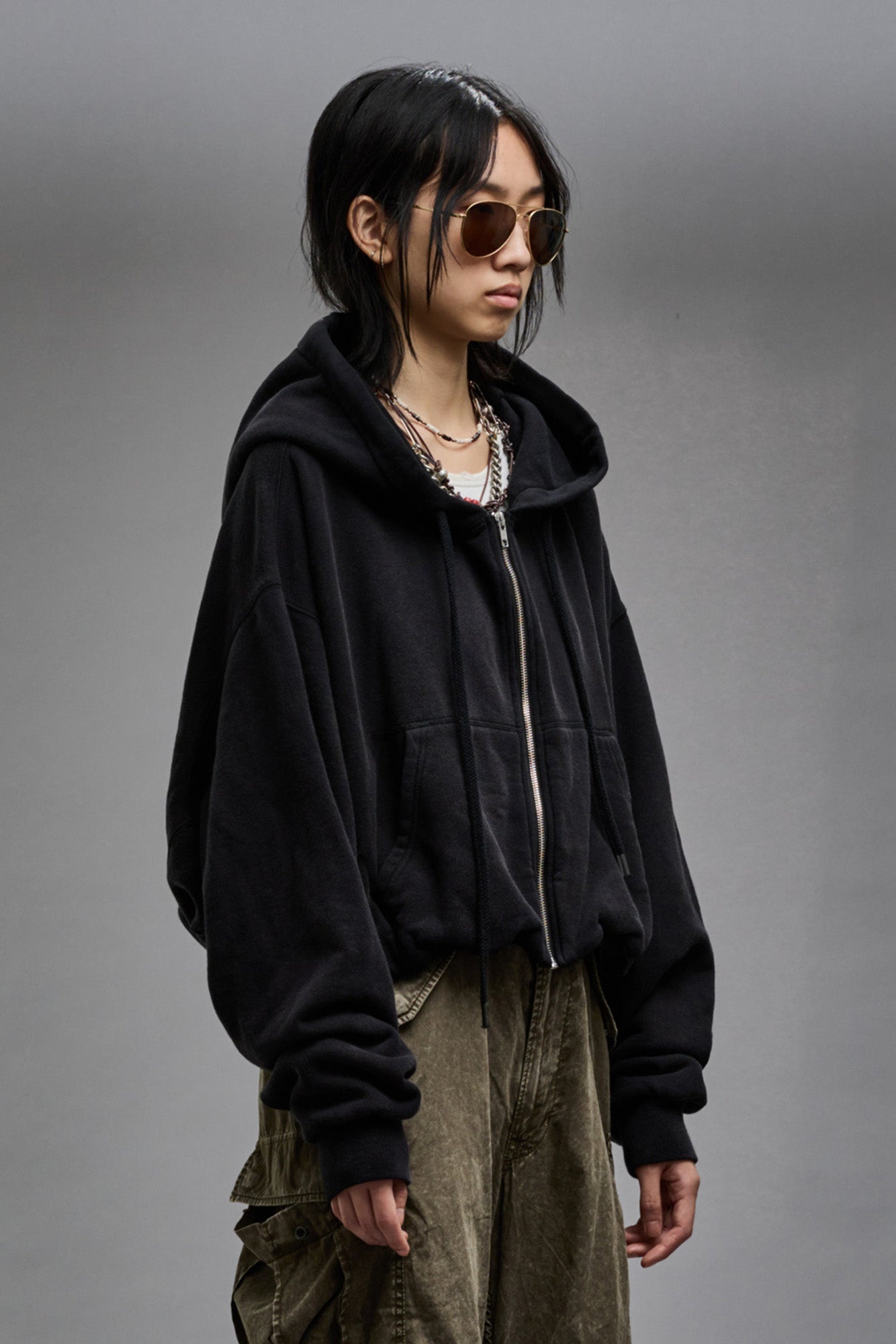 R13 BALLOON ZIP-UP HOODIE - BLACK | REVERSIBLE