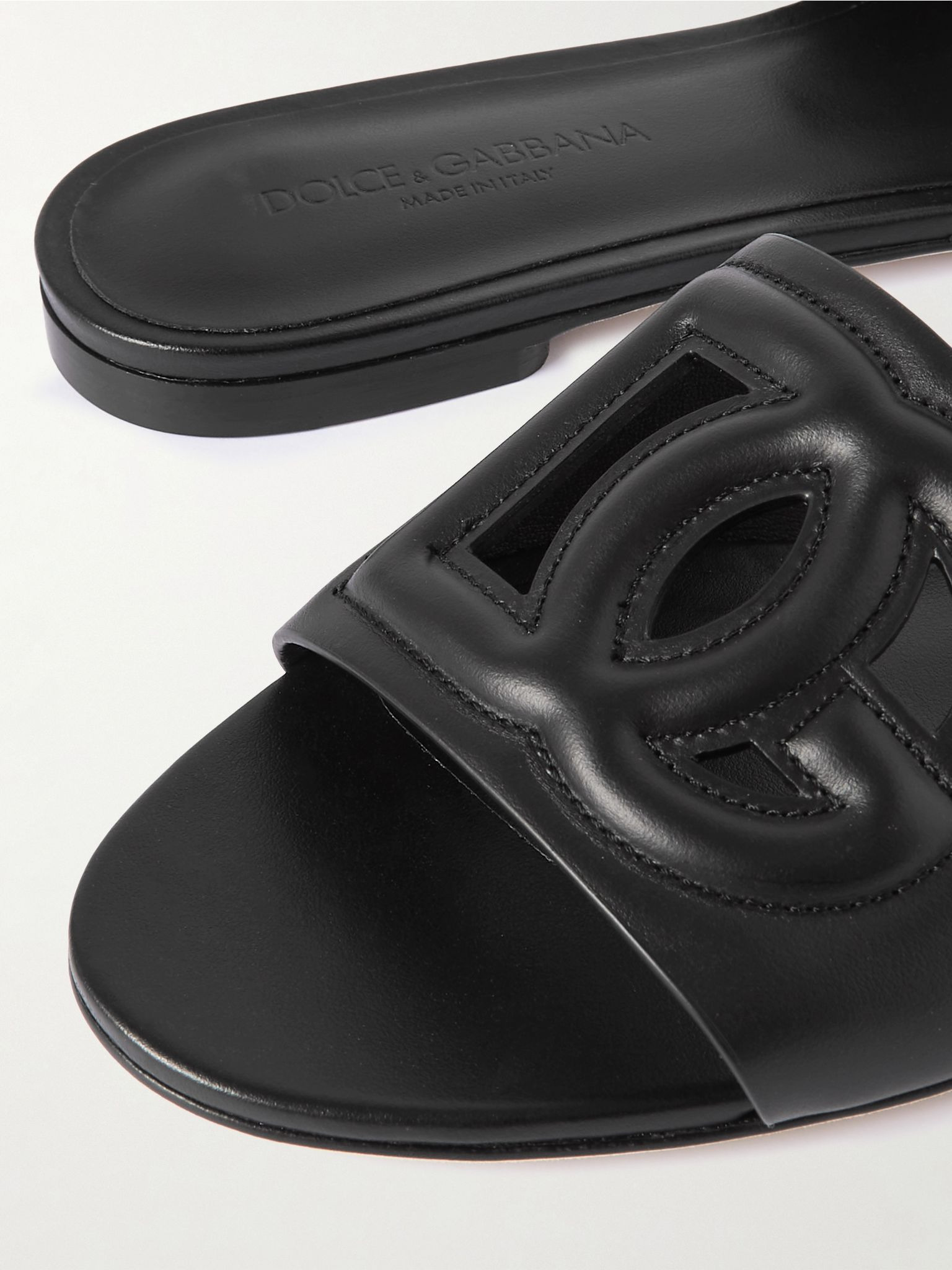 Bianca logo-embossed cutout leather slides Black - 4