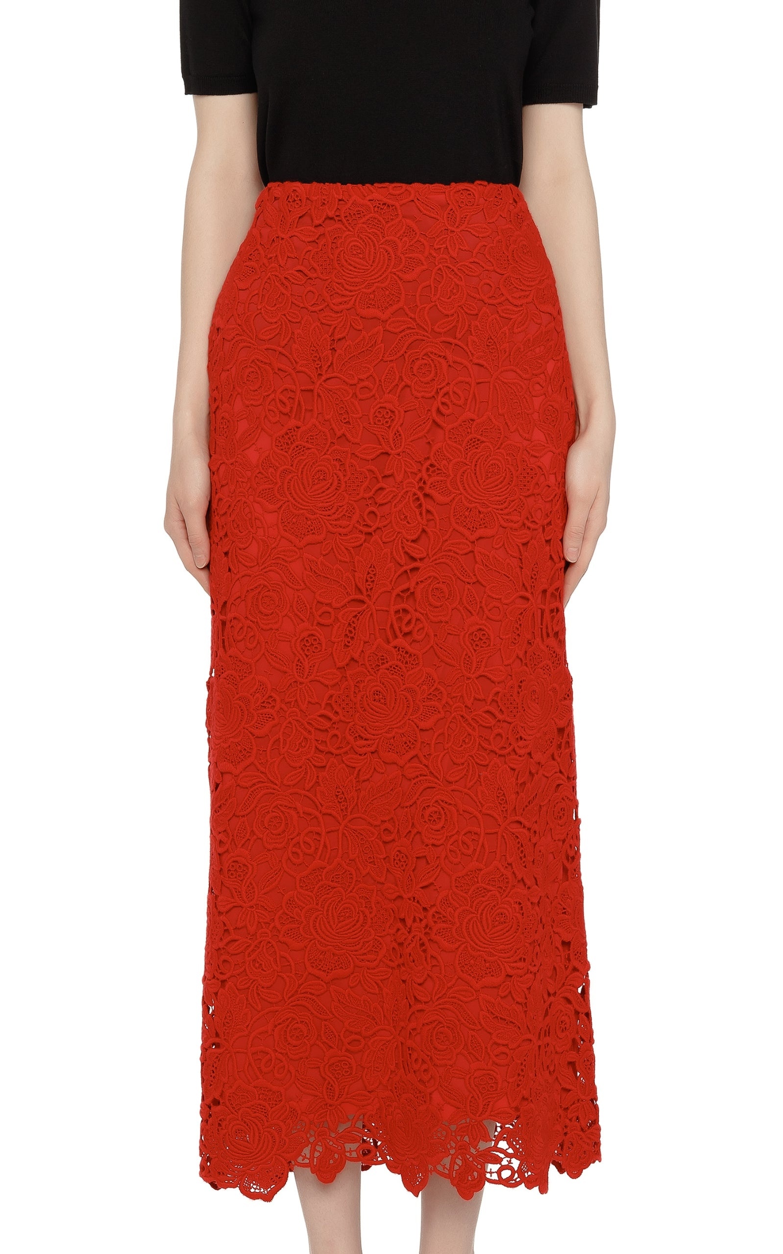 Floral Guipure Lace Pencil Skirt - 3