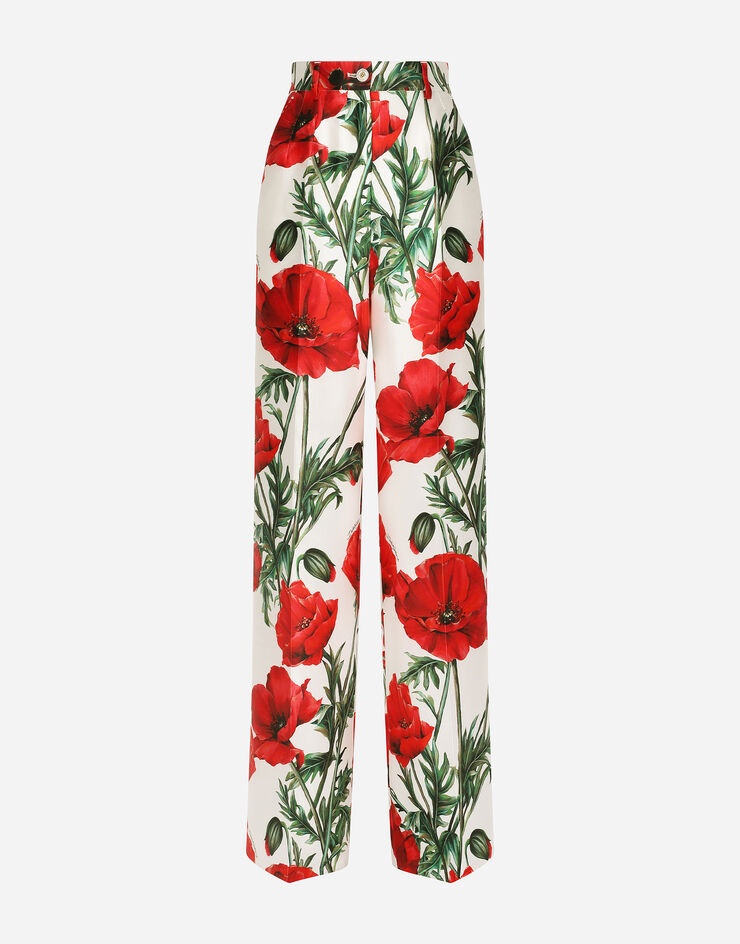 Flared poppy-print shantung pants - 1