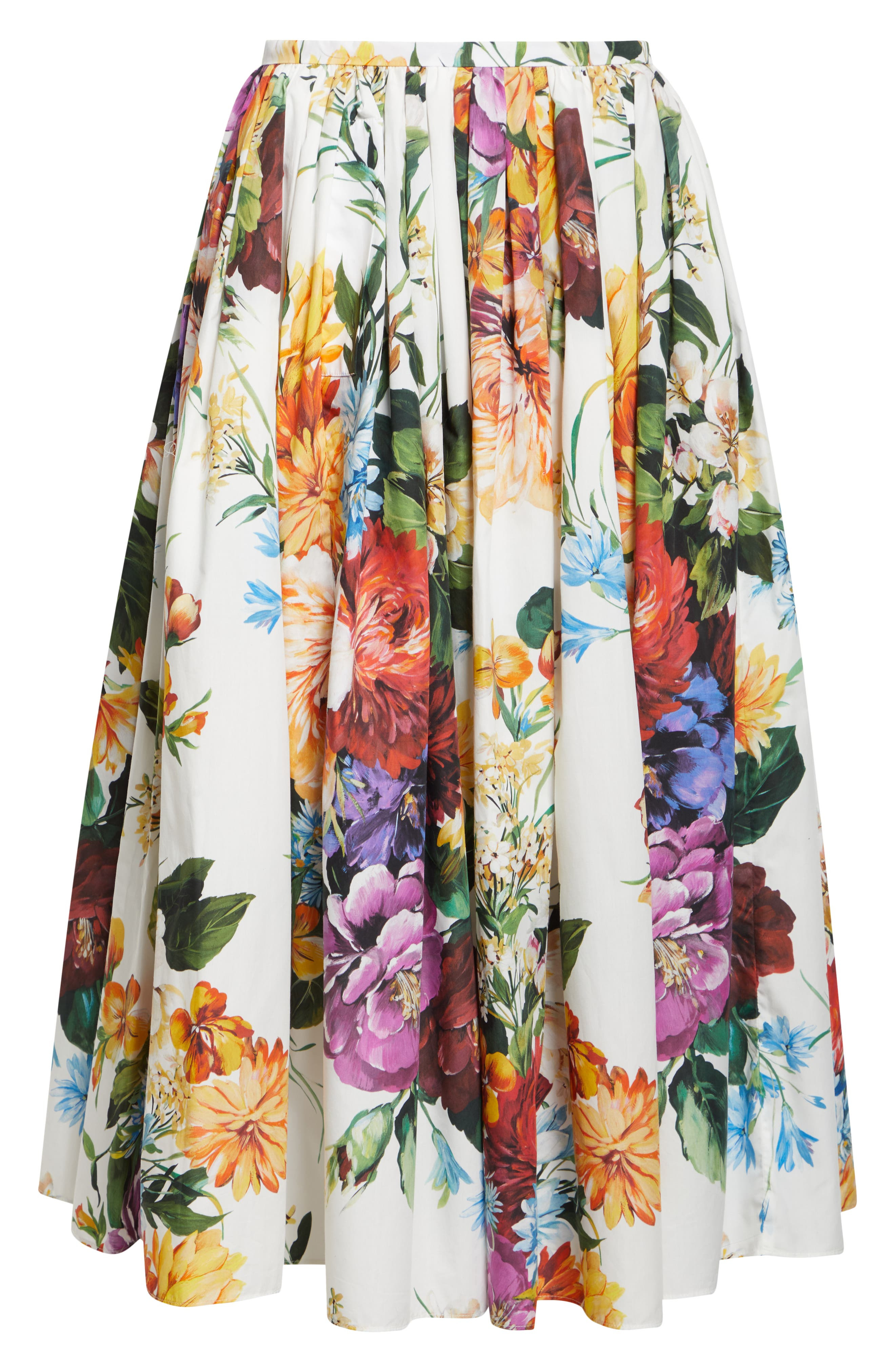 Dolce&Gabbana Floral Print Pleated Cotton Poplin A-Line Midi Skirt in Ha5Pc B.fiori Cret. F.bco at N - 6