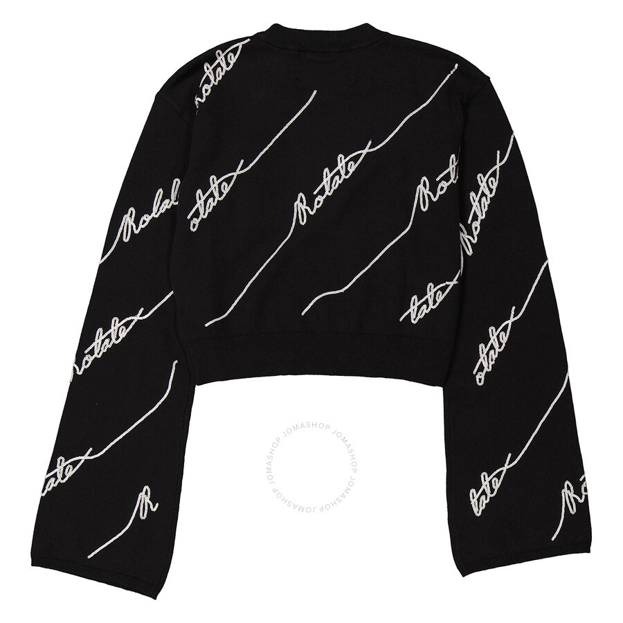 Rotate Ladies Black Logo-Embellished Cropped Jumper - 6
