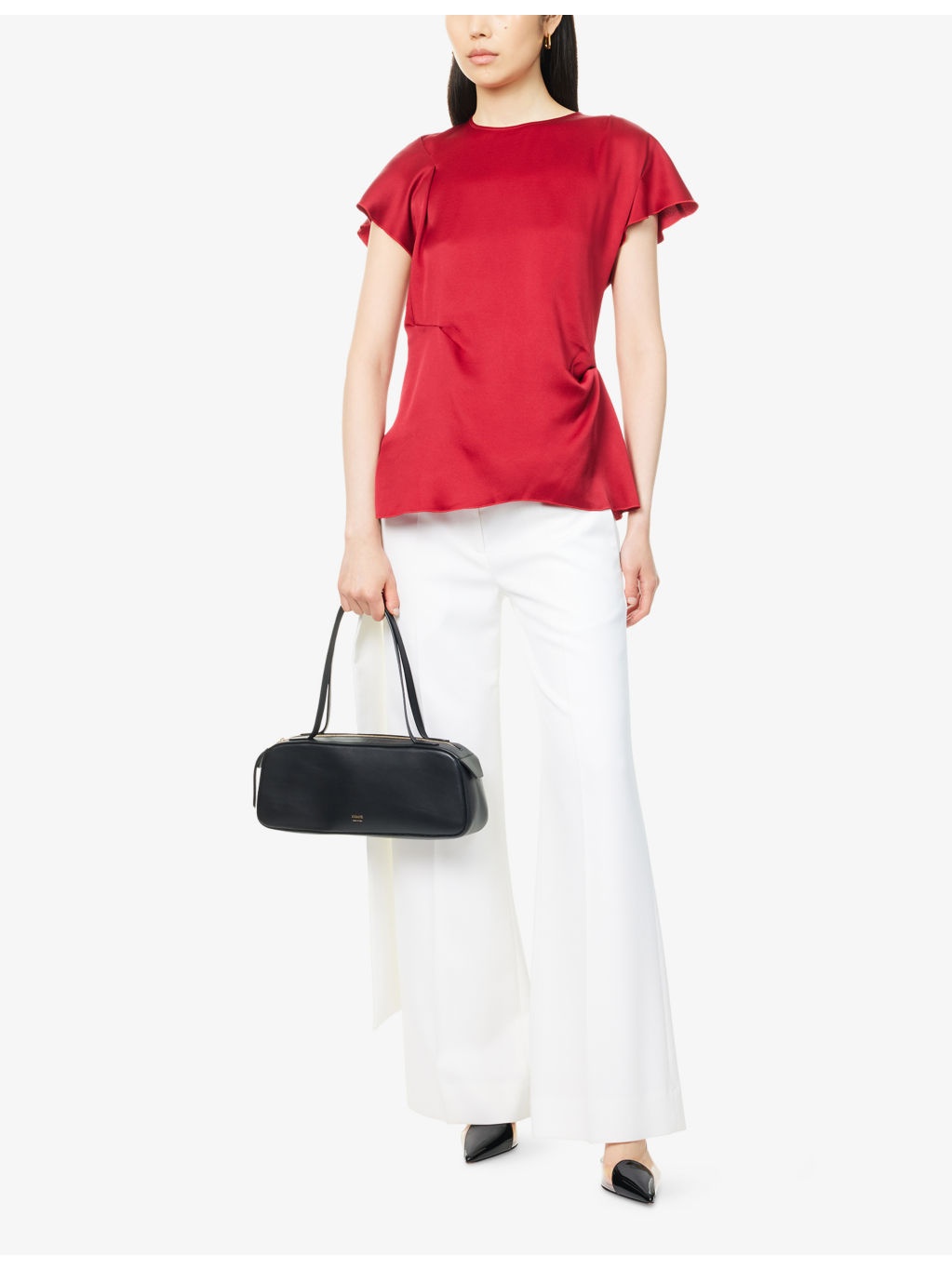 Draped Short-Sleeves Woven Top - 2