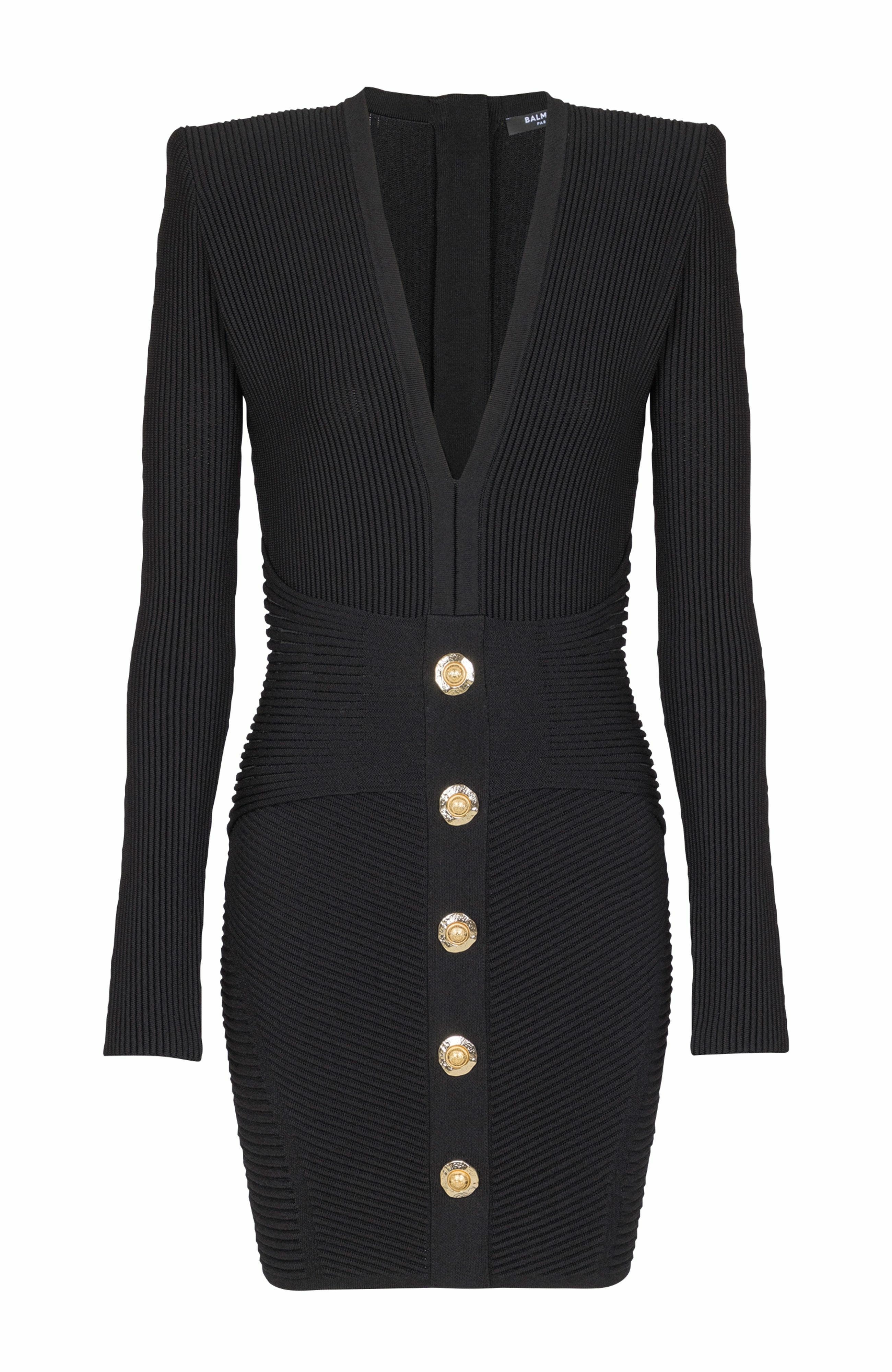 Balmain Short ribbed knit bodycon dress in Black at Nordstrom - 5